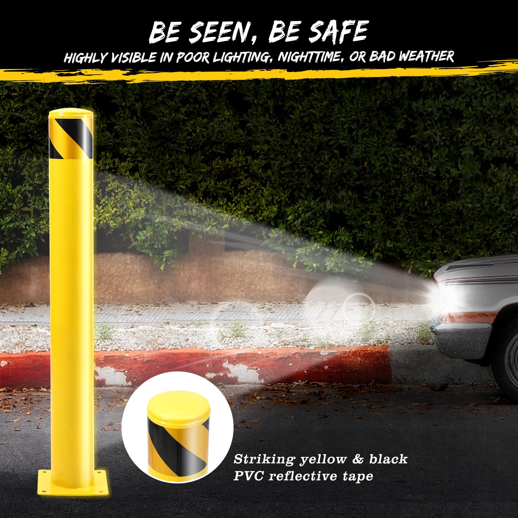 GAOMON 36 Inch Steel Safety Bollard Post with 4 Anchor Bolts, 4.5 Inch Diameter Security Traffic Barrier for Parking Lots, Warehouses, Driveways, and Sidewalks – Ideal for Enhanced Safety and Traffic Control, 2 Packs