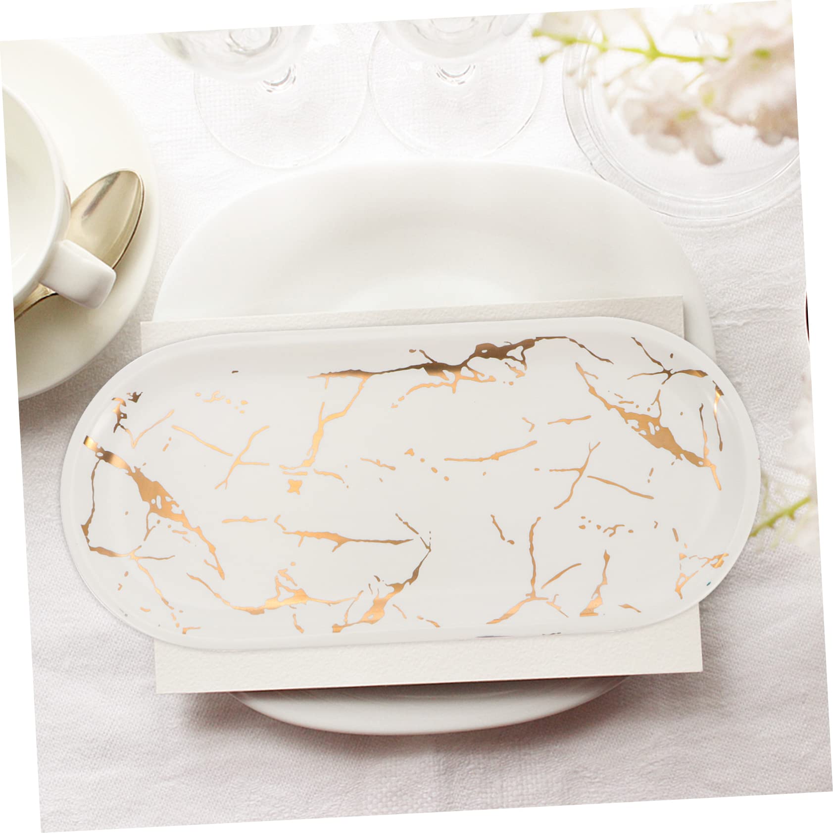 1pc White Marble Ceramic Plate - Elegant Jewelry Tray & Sushi Dish for Home Decor, Dining, and Gift Giving | Perfect for Jewelry Display, Sushi Serving, and Party Appetizers