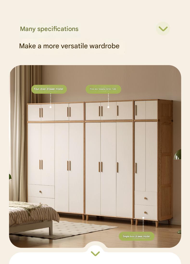 Stylish Oak & Poplar Solid Wood Modern Wardrobe - Spacious Storage for Bedroom, Closet Organization & Home Decor
