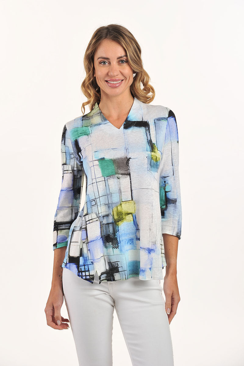 Lemon Grass High V-Neck Printed Blouse for Women - Floral Summer Tops Casual Wear for Outing & Party
