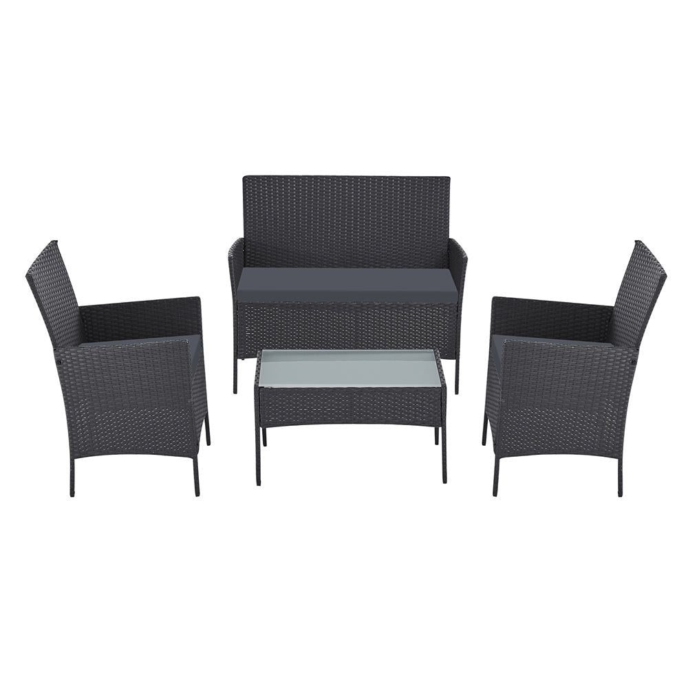 Gardeon 4-Piece Outdoor Patio Furniture Set - Grey Wicker Lounge & Dining Chairs for Backyard, Garden, Poolside Relaxation
