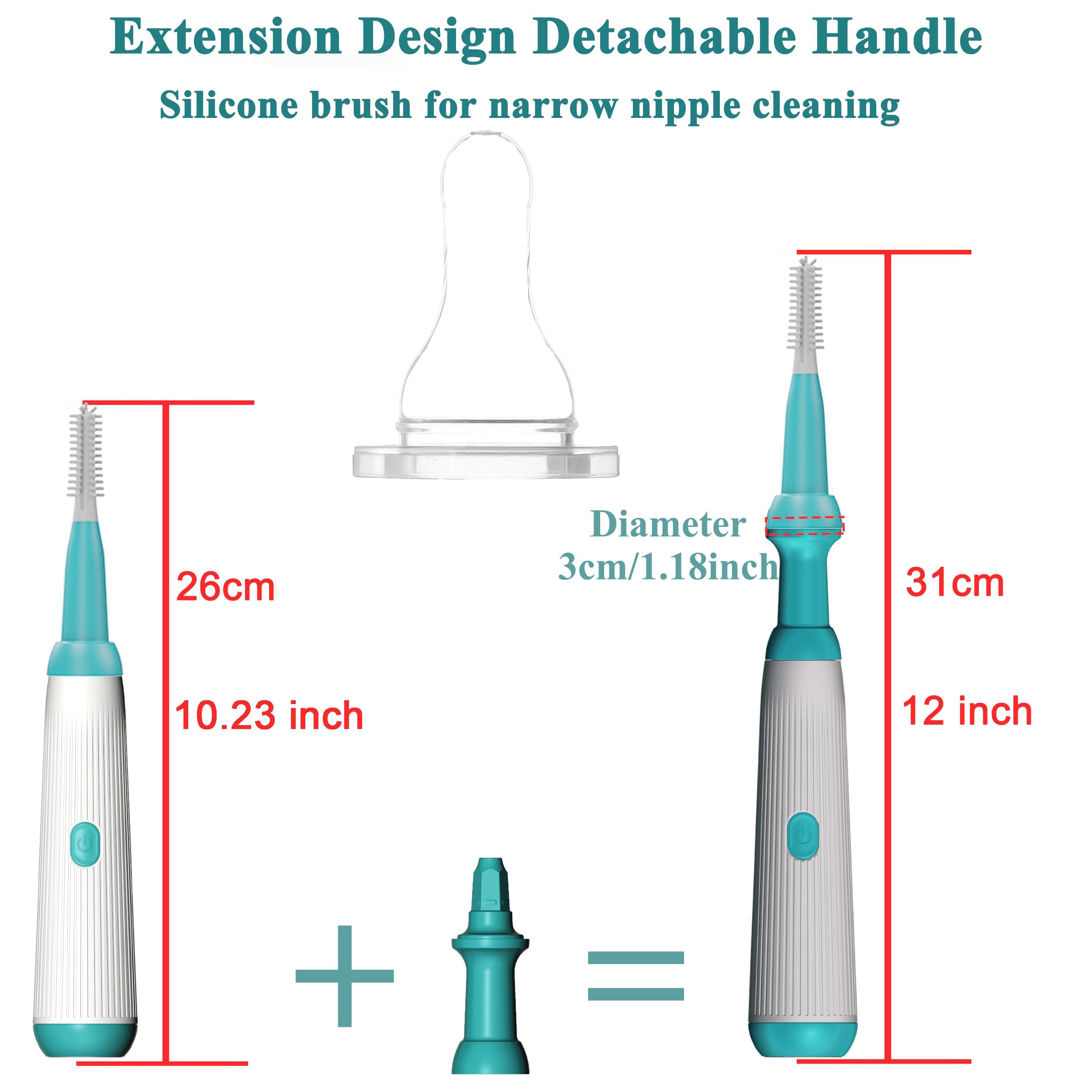 Electric Baby Bottle Brush Cleaner with Long Handle - Waterproof IP65 for Home & Travel