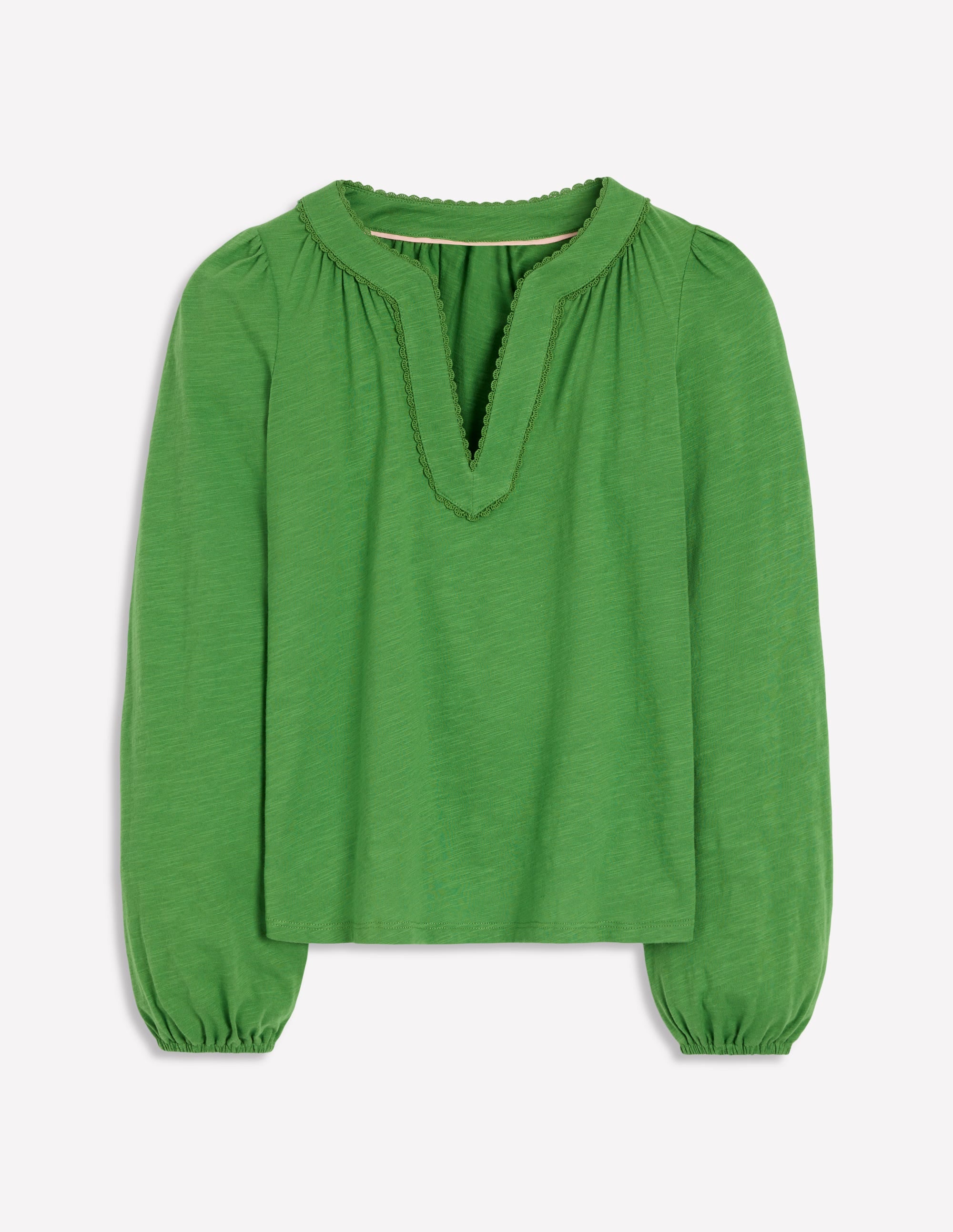 Ava Women's Long Sleeve Trim Top in Paradise Green - Perfect for Casual Outfits, Workwear & Fall Layering
