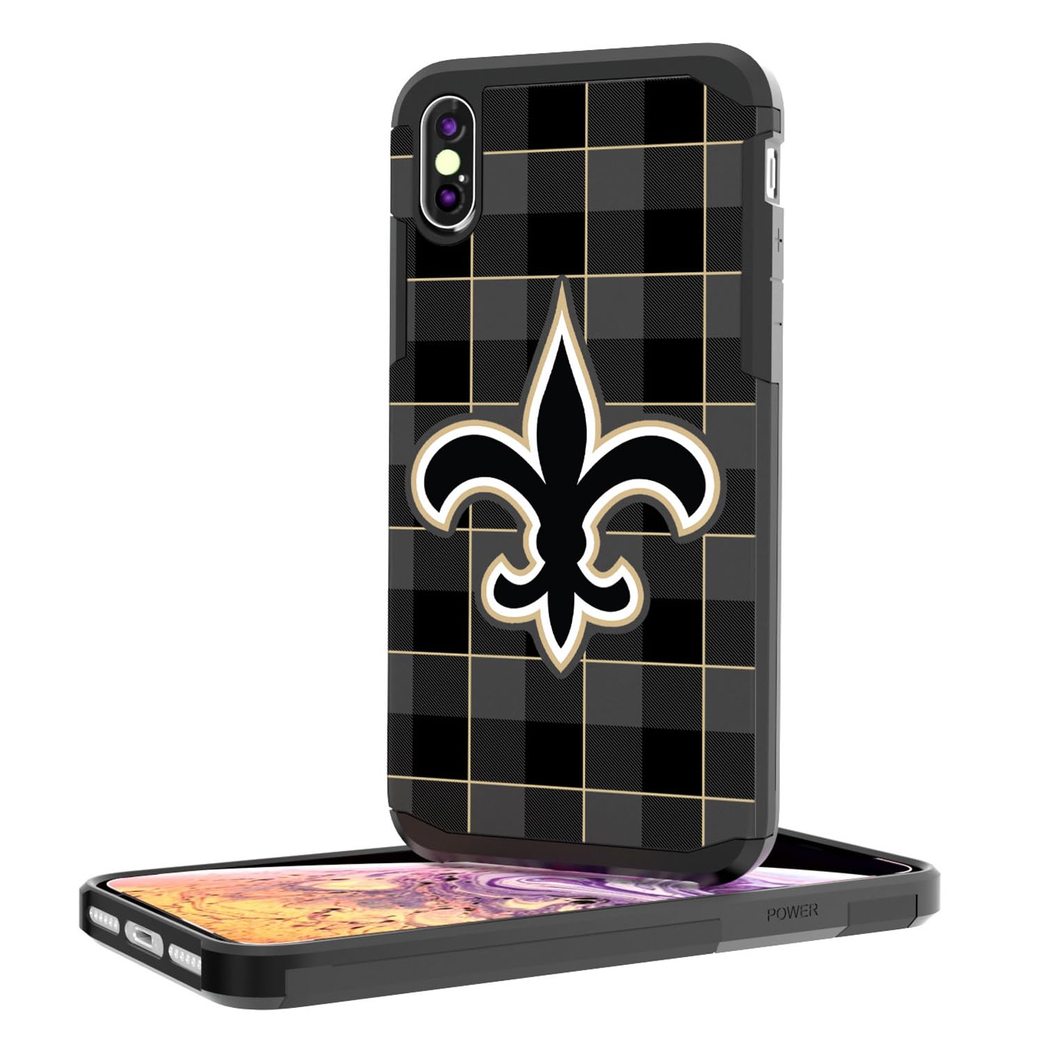 New Orleans Saints iPhone Case - Rugged Plaid Design, Shockproof & Durable Protection for iPhone [Model] | Perfect for Football Games, Travel & Outdoor Adventures