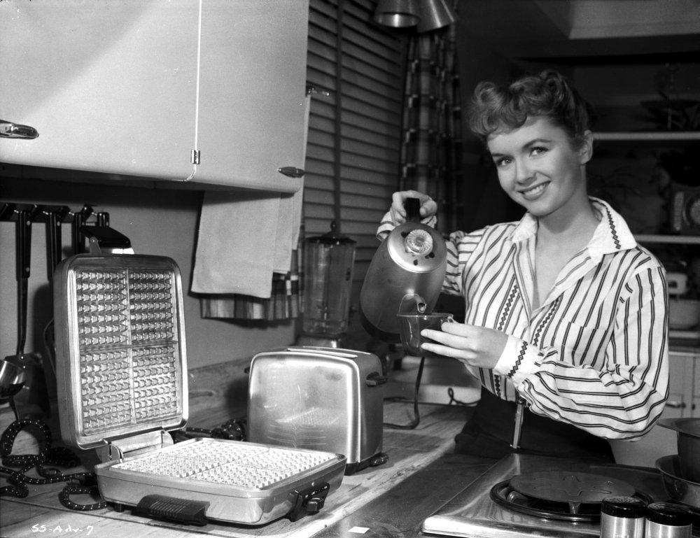Debbie Reynolds Vintage Waffle Making Photo Print - 30x24 Inch Wall Art Decor for Kitchen, Diner & Retro Home Decor - Perfect Gift for Classic Film & Cooking Enthusiasts