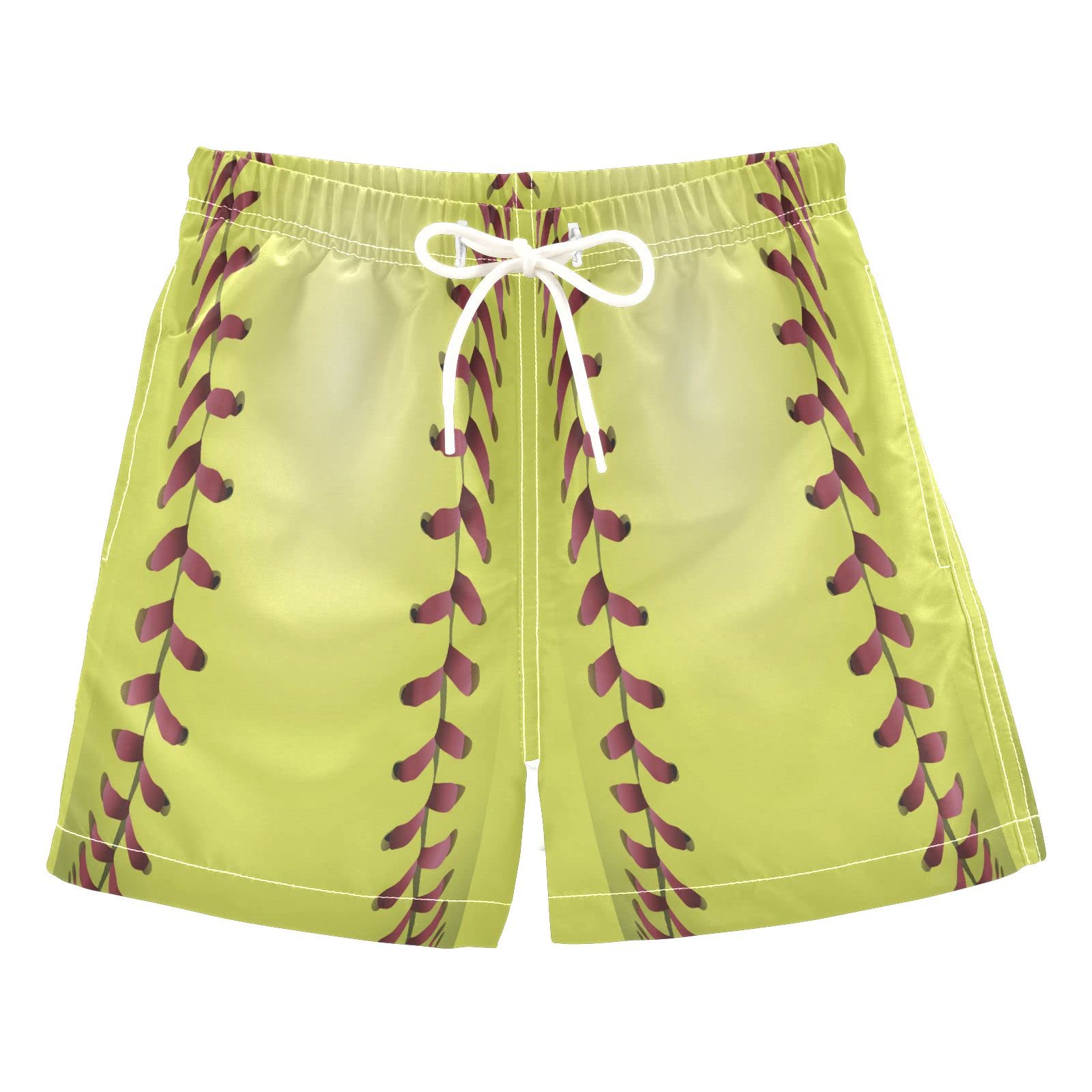 **Yellow Softball Print Boys Swim Trunks - Quick-Dry Board Shorts for Toddlers 2T, Summer Beach & Pool Swimwear for Kids** - Perfect for Swimming Lessons, Beach Trips, and Water Play