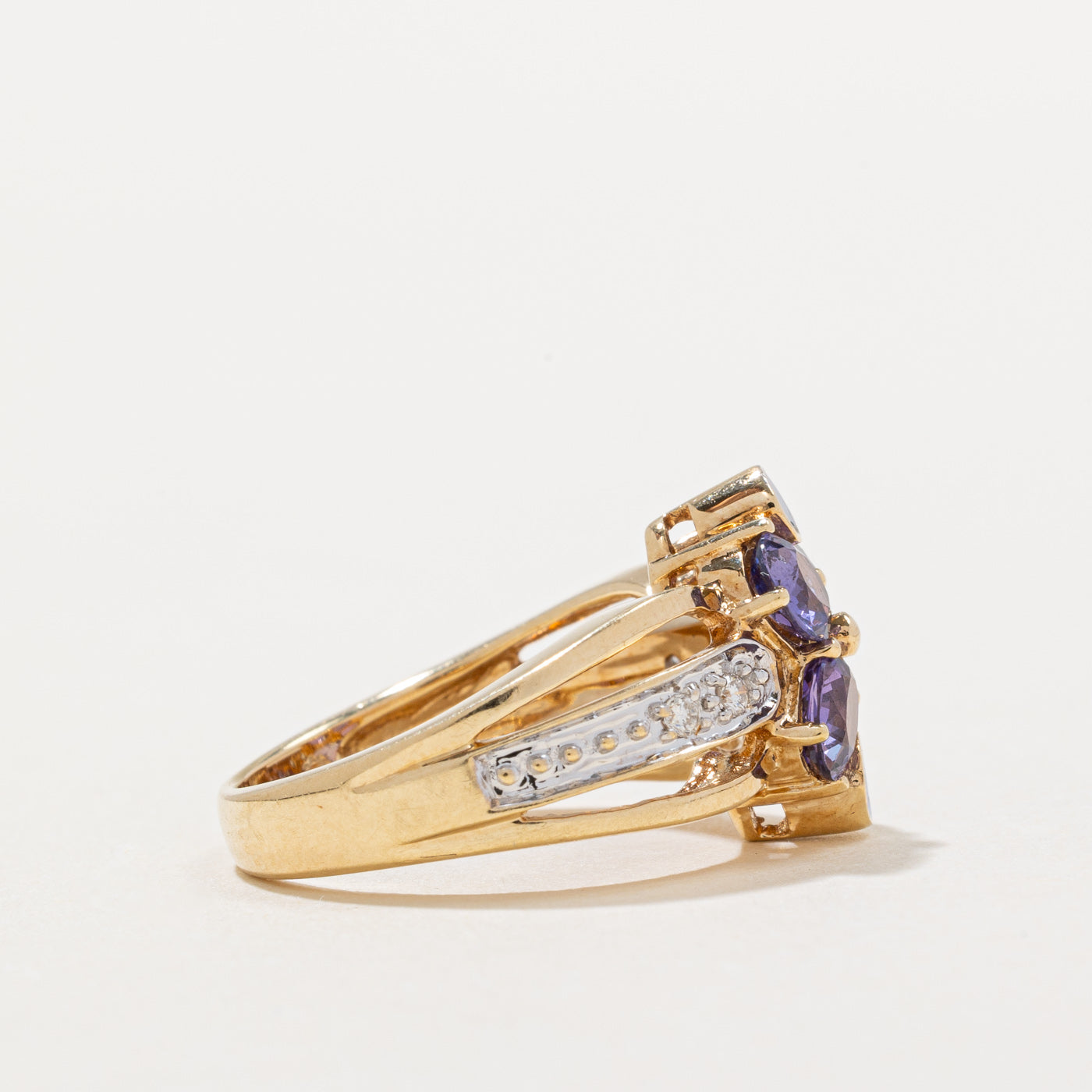 1.20ctw Violet Sapphire & Diamond Cocktail Ring - 0.10ctw Diamond Accents - Size 5.75 - Elegant Evening Wear & Special Occasion Jewelry