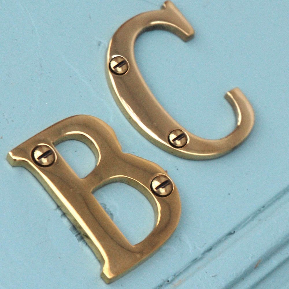 Polished Brass 2 Inch House Numbers - Modern Address Plaque for Front Door, Mailbox & Home Exterior - Weatherproof Metal Letters for Outdoor Use