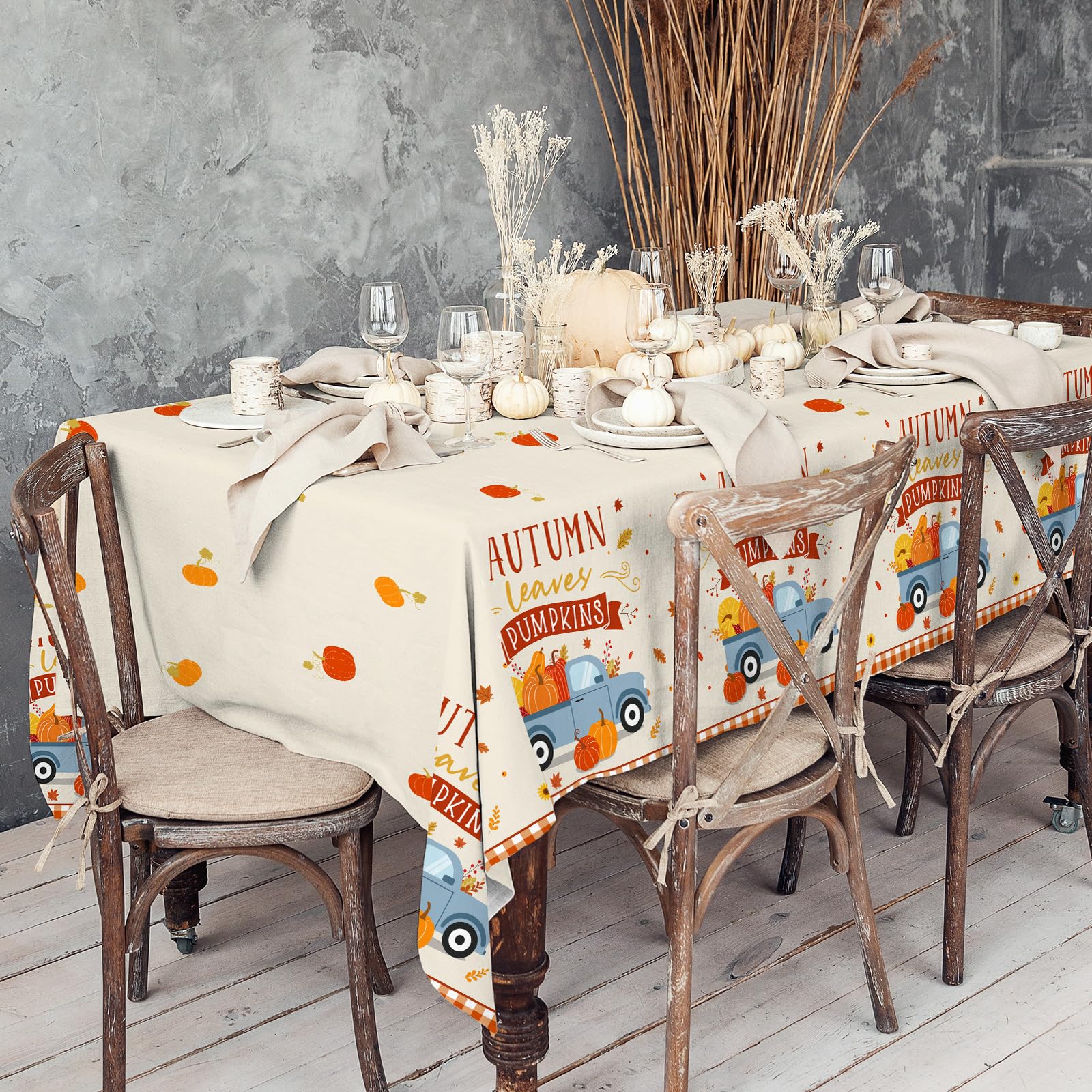 Gatherfun 3-Pack Thanksgiving Tablecloth Set - 54x108 Inch Pumpkin Truck Design Plastic Table Cover for Autumn Harvest Party Decorations | Perfect for Fall Festivals, Thanksgiving Dinner, and Seasonal Home Decor