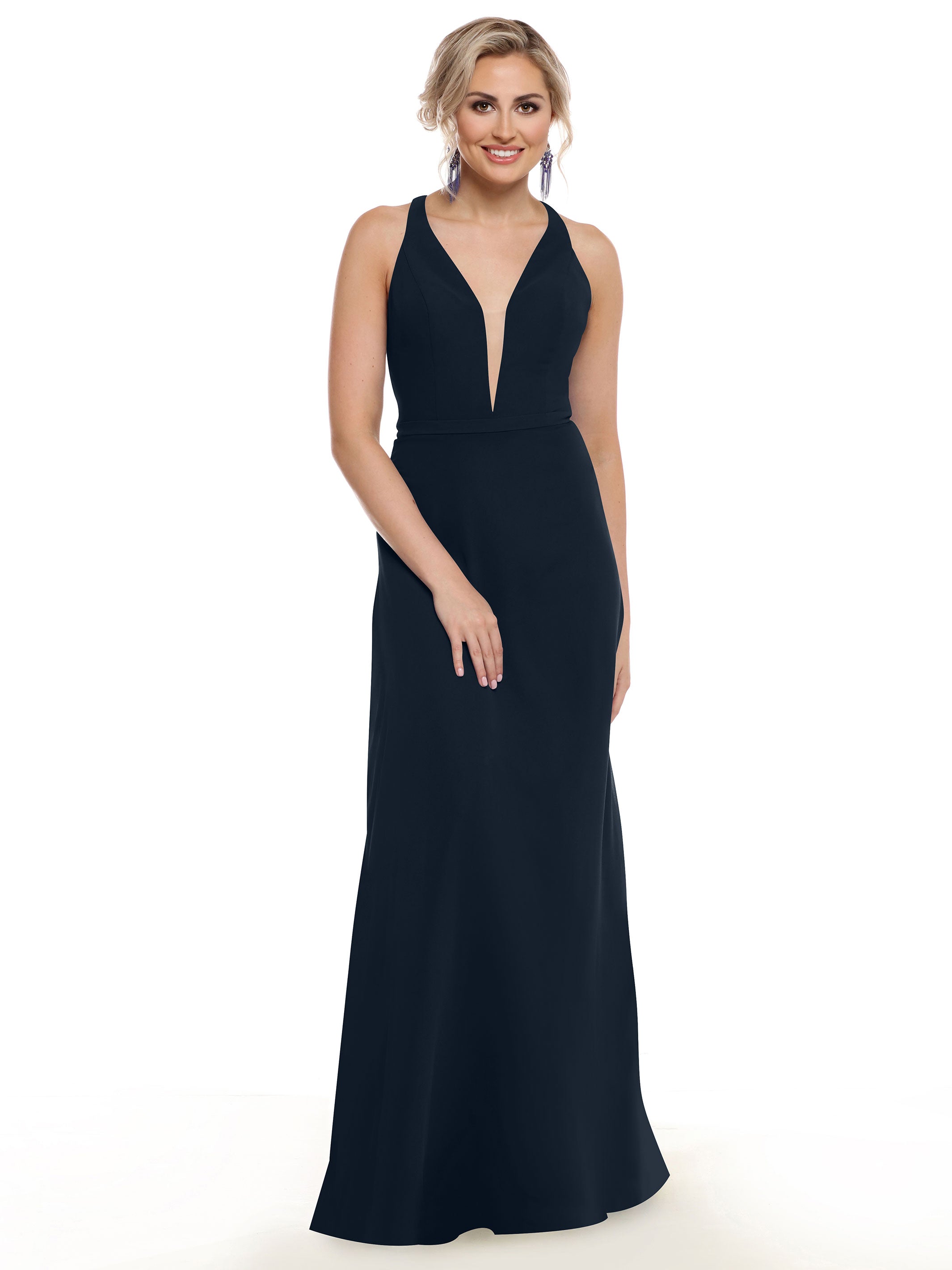 Elegant 80150 Chiffon A-Line Bridesmaid Dress with Plunging V-Neck & Intricate Back Detail - Perfect for Weddings, Formal Events & Special Occasions