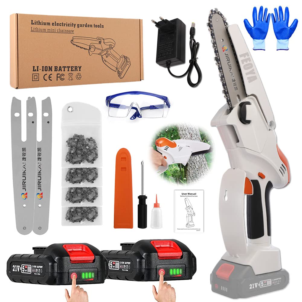 6-Inch Cordless Handheld Chainsaw with 2 Batteries & Charger - Lightweight 0.7kg One-Hand Electric Chainsaw, Adjustable Cutting Speed for Wood & Metal Cutting - Perfect for DIY Projects, Garden Pruning, and Home Maintenance