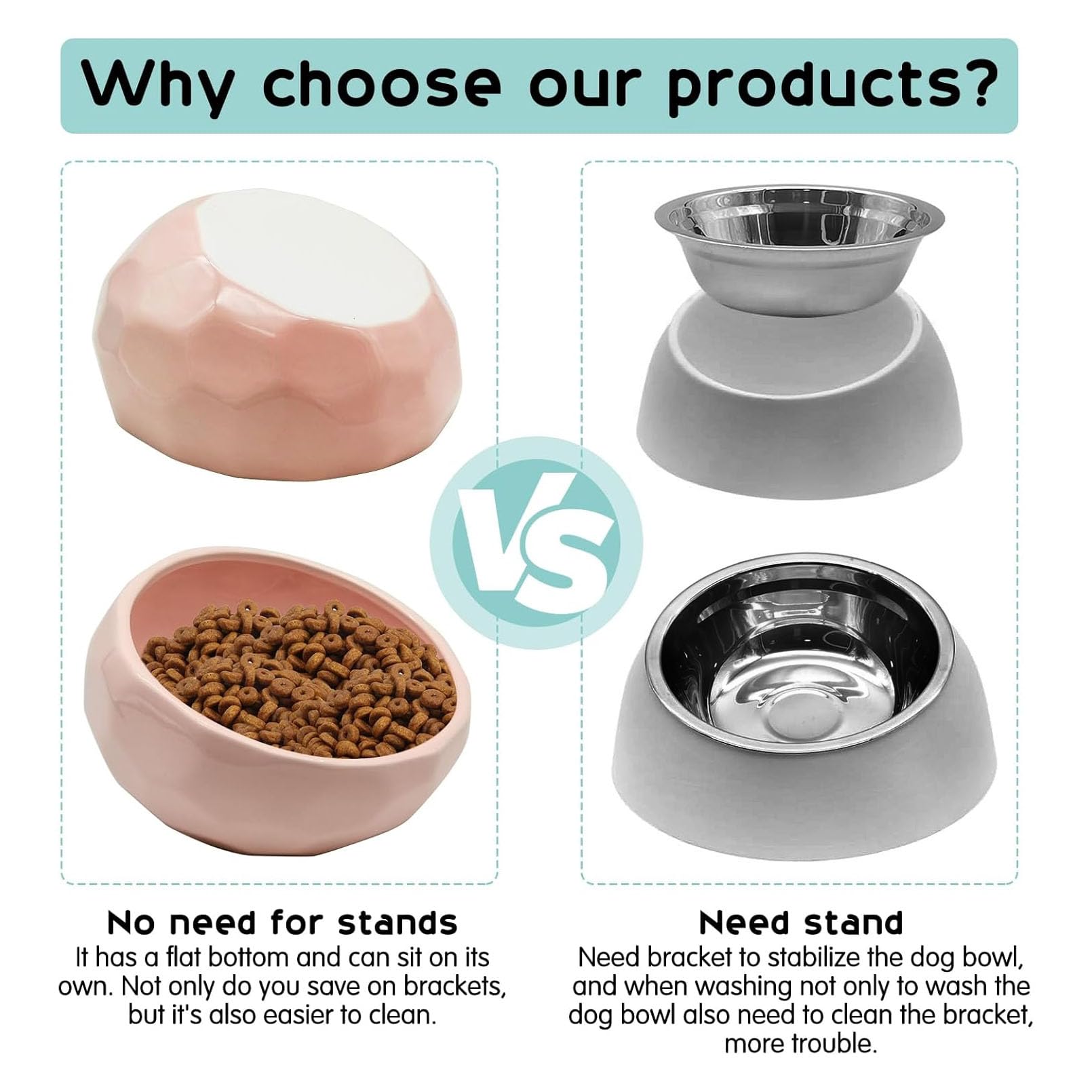 Kathson 7-Inch Ceramic Slanted Dog Bowl - 15° Tilted Pet Food & Water Dish for Cats & Dogs - Heavy Weighted Non-Slip Feeder for Wet/Dry Food (Pink) - Perfect for Comfortable Feeding & Reducing Neck Strain