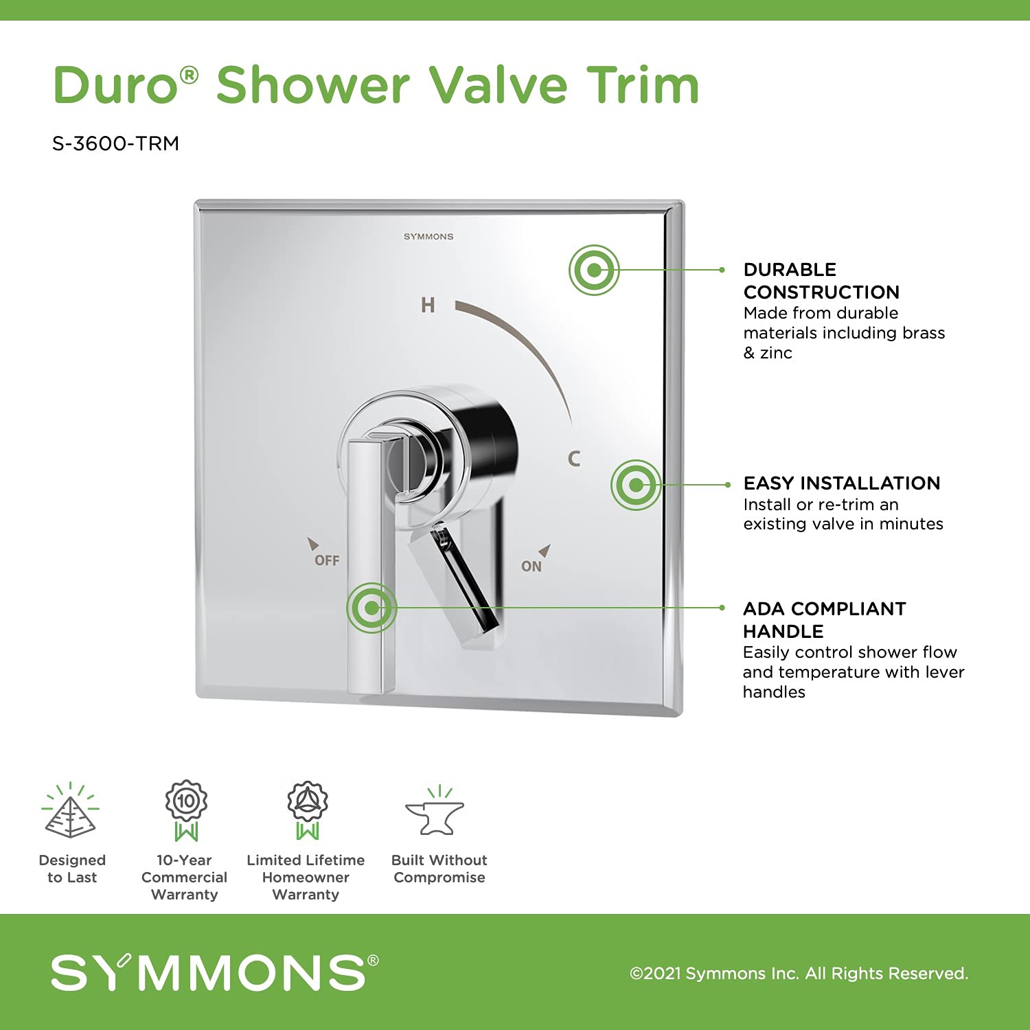 Symmons S-3600-TRM Duro Shower Valve Trim Kit in Polished Chrome - Bathroom Faucet Replacement Parts for Modern Home Renovation (Valve Not Included) - Perfect for Bathroom Remodeling & Shower Upgrades