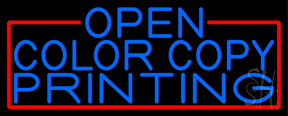 Blue Open Color Copy Printing with Red Border LED Neon Sign - 13x32 Inches, Clear Edge Cut Acrylic Backing with Dimmer - Bright Premium Indoor Neon Light for Computer & Electronics Store - Perfect for Shop Displays, Gaming Rooms, and Office Decor
