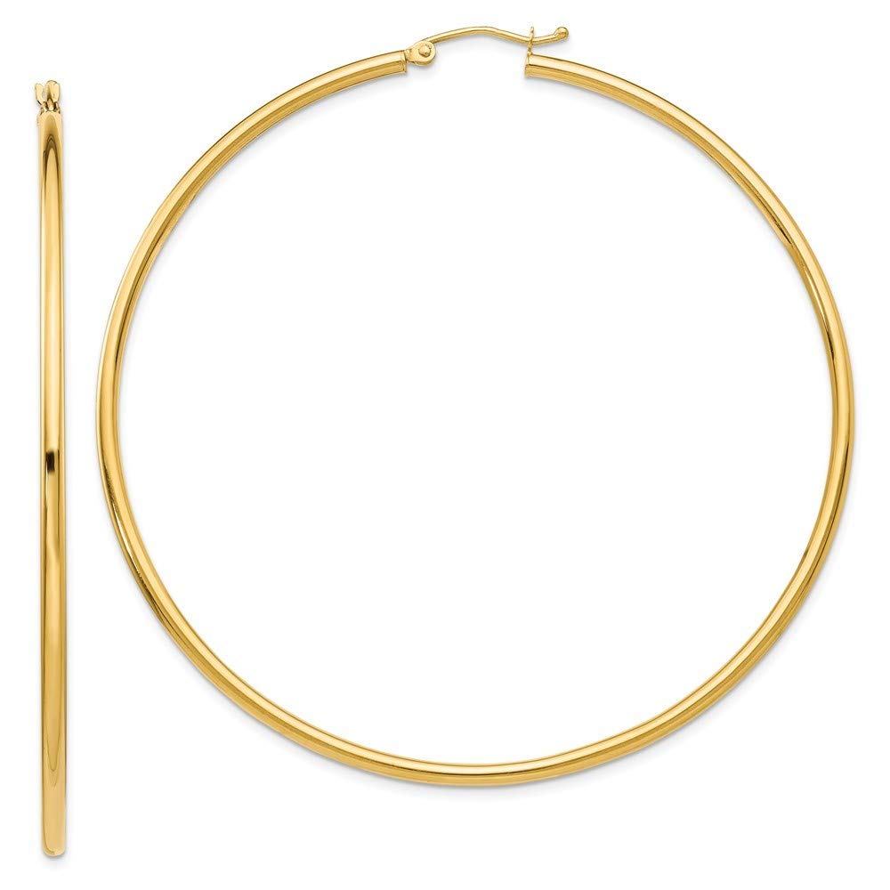10K Yellow Gold Polished 2.5mm Round Hoop Earrings - 60mm (2.36