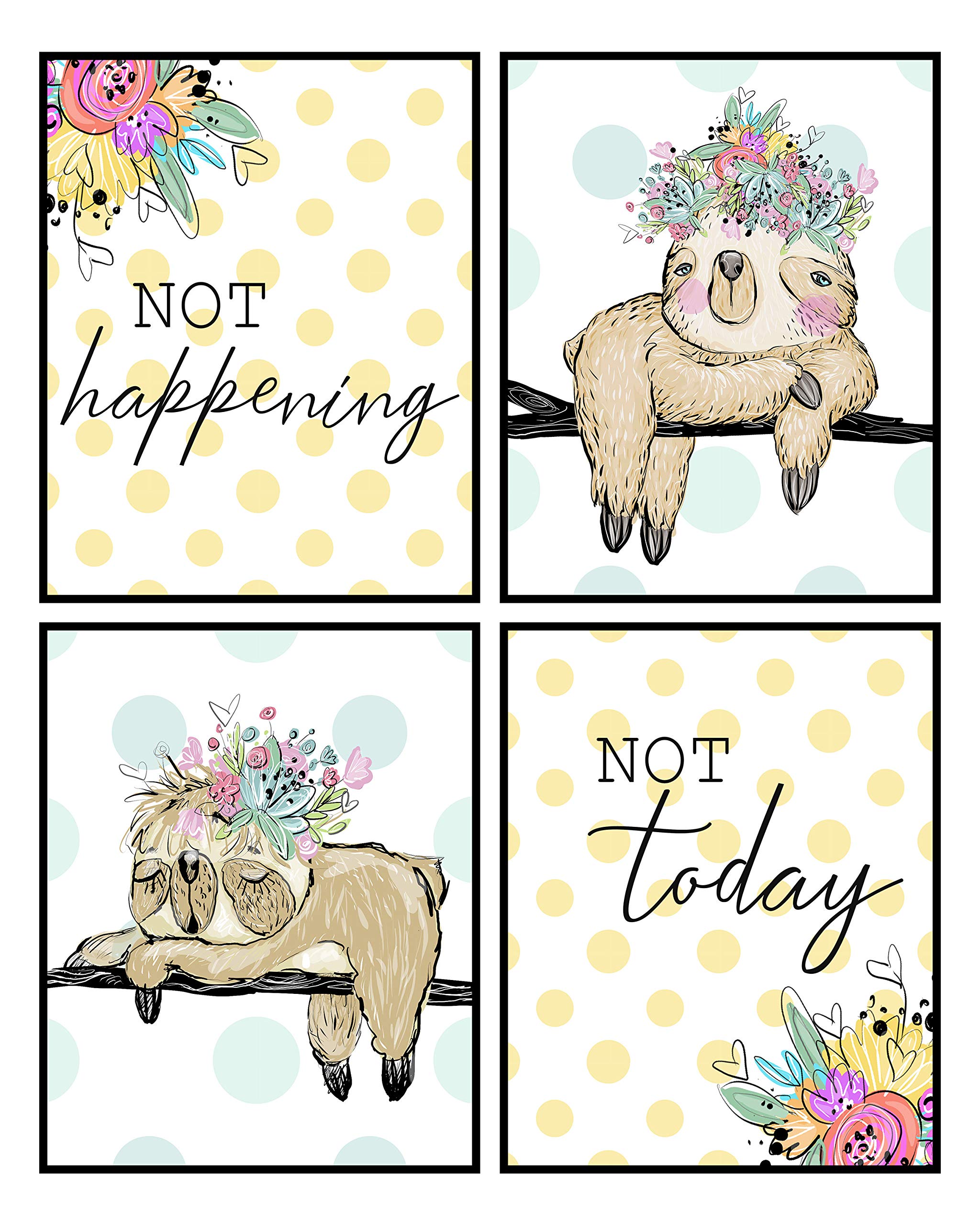 Funny Sloth Wall Art Prints - Mix and Match Bathroom Decor with Humorous 'Not Today' Design | Perfect for Home, Office & Gift Giving