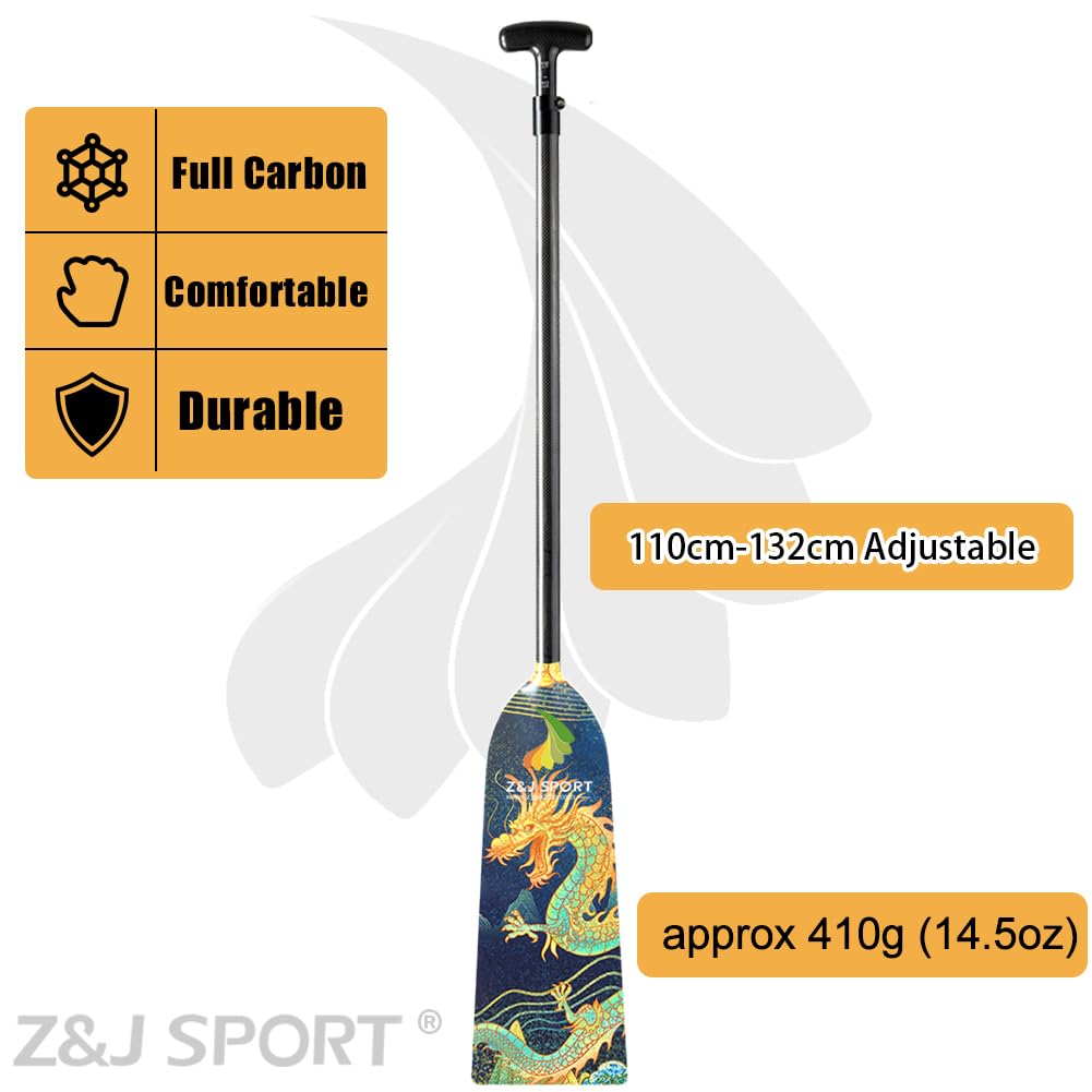 Z&J SPORT IDBF Approved Carbon Fiber Adjustable Dragon Boat Paddle with Dragon Graphic & T-Handle - Professional Racing Equipment for Dragon Boat Competitions & Team Training
