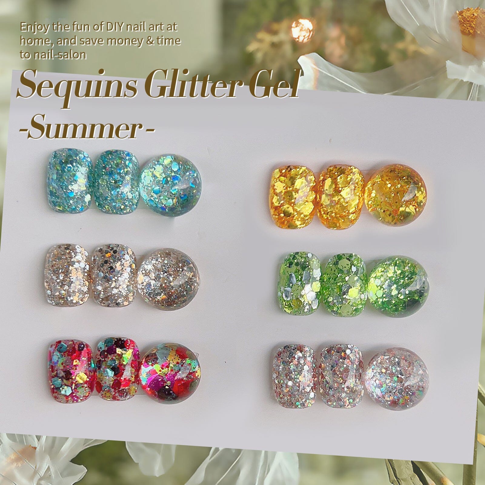 6 Colors Glitter Sequins Gel Nail Polish Set - 7ml Long Lasting Summer Nail Art Kit for Manicure & Pedicure - Perfect for Parties, Weddings, and Special Occasions