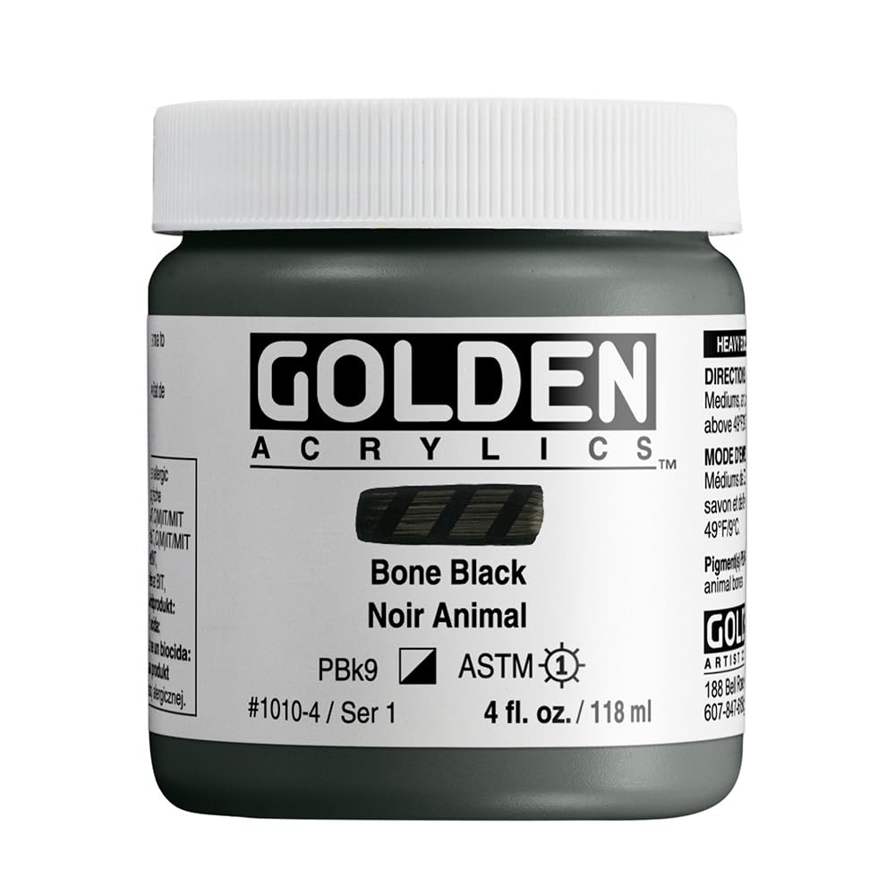 Premium Golden Heavy Body Acrylic Paint - Bone Black (4 oz Jar) - Professional Artist Paint for Canvas, Wood & Fabric - Ideal for Fine Art, DIY Crafts & Home Decor Projects