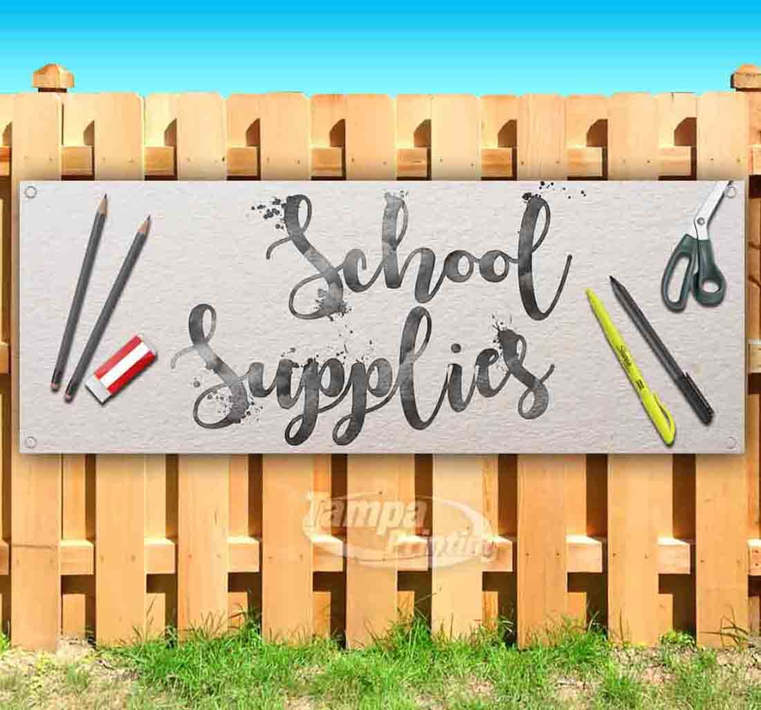 13 oz Heavy-Duty Vinyl School Supplies Banner with Metal Grommets - Single-Sided Durable Sign for Classroom Decor, Events & School Spirit Displays