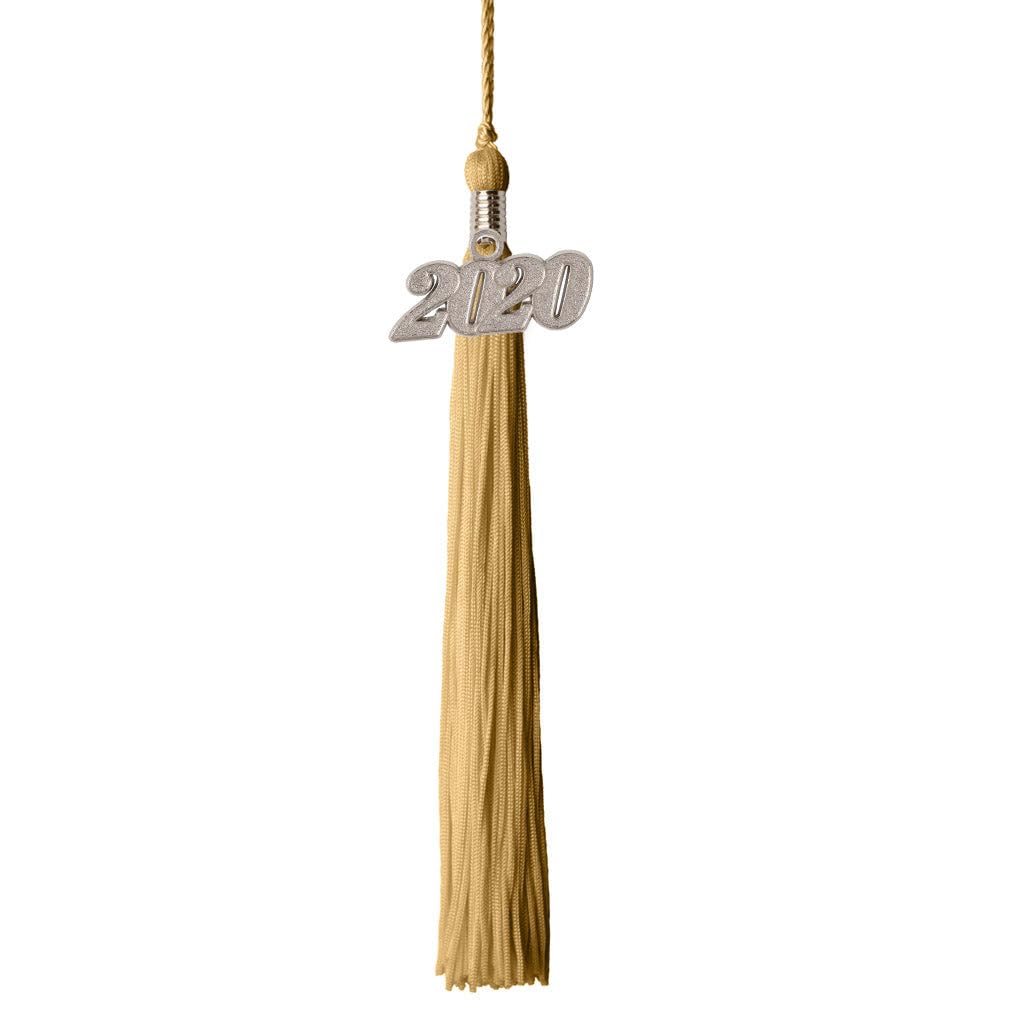 2020 Graduation Tassel with Silver Charm - Old Gold Color for High School & College Commencement Ceremonies