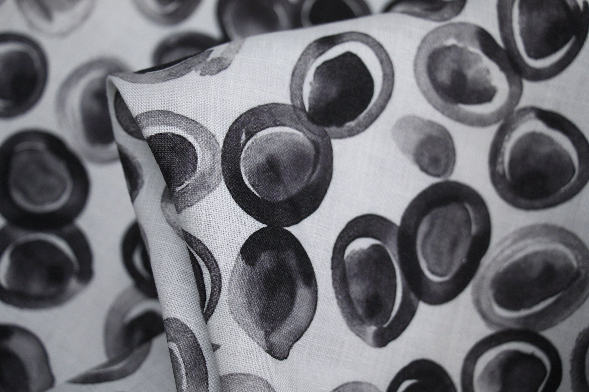 Black Jelly Spot Printed Linen Fabric - Soft & Breathable Material for Dresses, Curtains & Home Decor