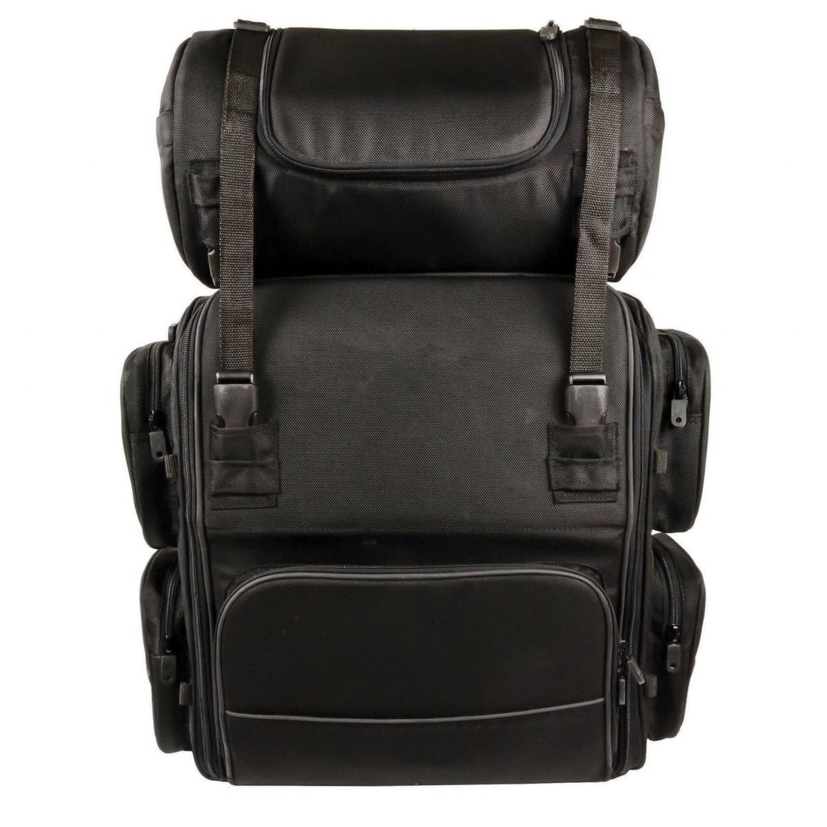 Milwaukee Leather SH680 Large Black Textile Motorcycle Sissy Bar Travel Bag - Durable Storage for Road Trips & Cruising - Fits Harley, Honda, Yamaha & More