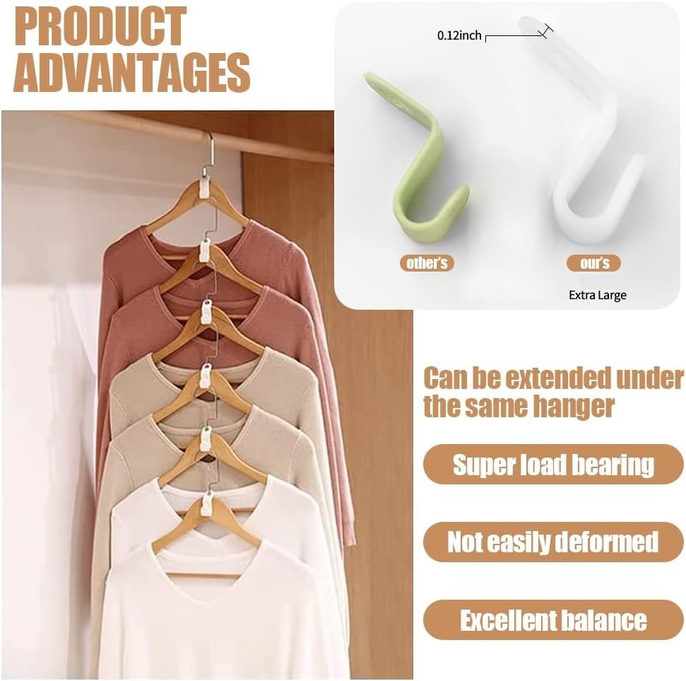 60PCS Heavy Duty Clothes Hanger Connector Hooks - Space Saving Cascading Closet Organizer for Jackets, Pants & Dresses - White Hanging Storage Solution for Small Closets & Wardrobes