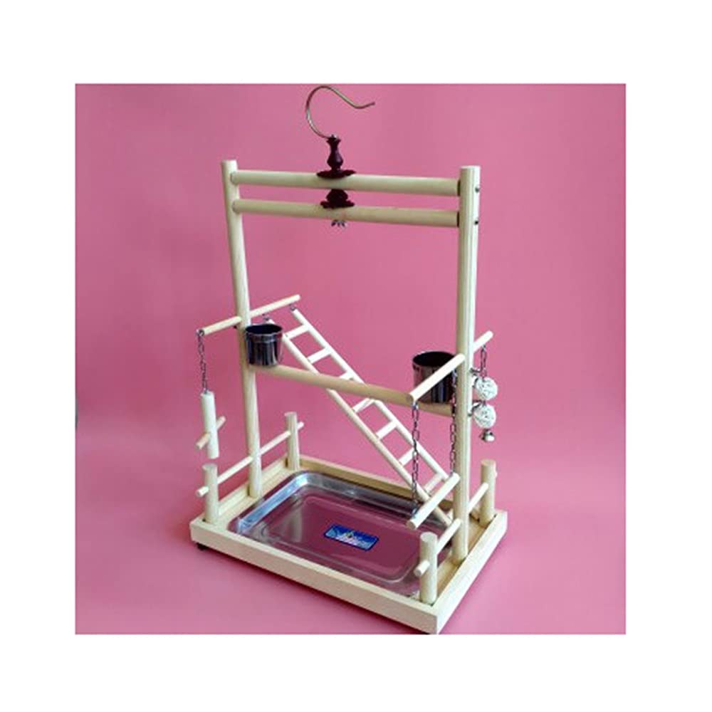 YZJC Wooden Bird Playground - Desktop Parrot Play Stand with Ladder & Swing Toys for Cockatiels, Lovebirds & Small Birds | Includes Removable Tray (39x25x53cm) | Perfect for Training, Exercise & Playtime in Home or Office