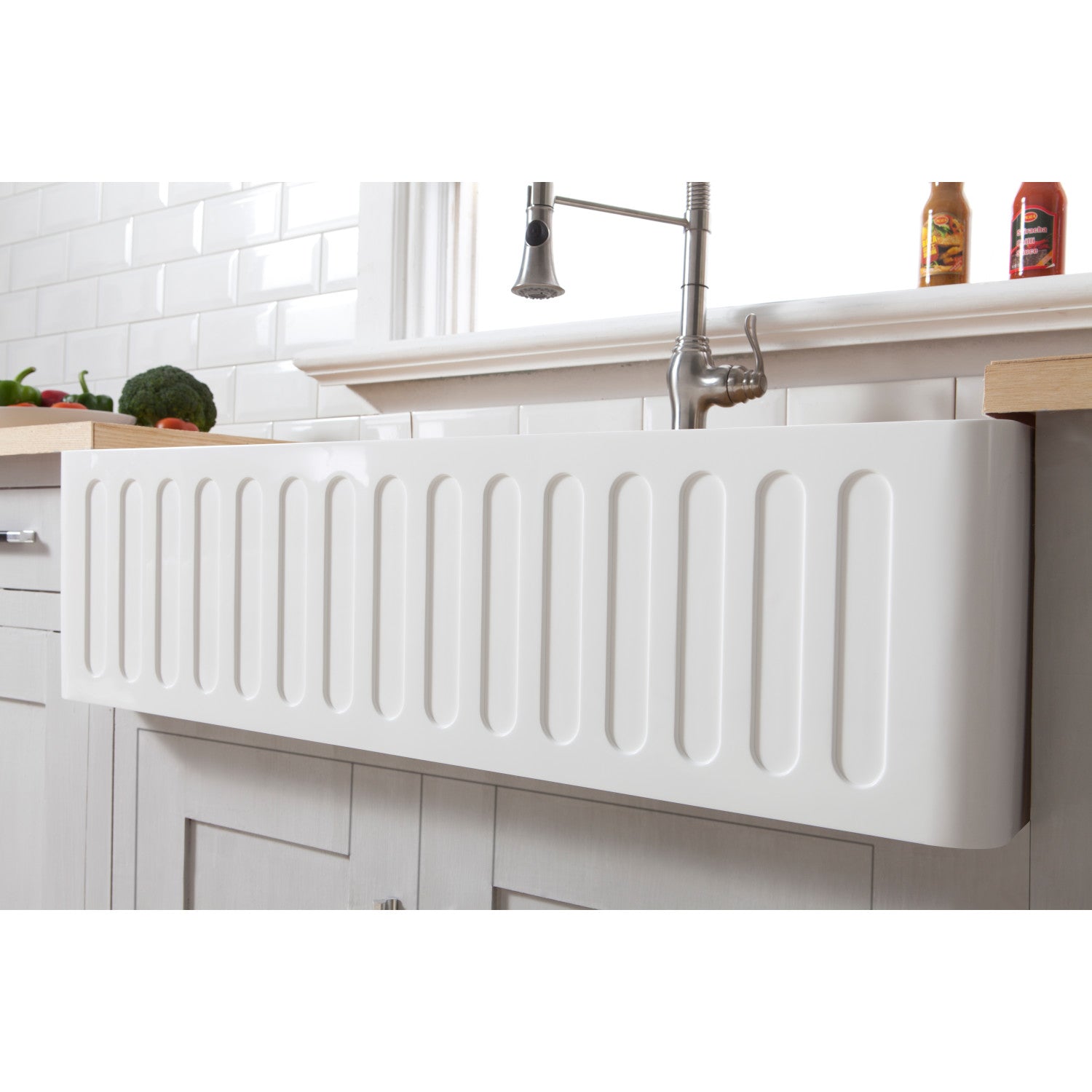 Arcticstone 36 Inch White Farmhouse Kitchen Sink - Matte White Solid Surface Single Bowl Apron Front Sink with Strainer - Perfect for Modern Farmhouse & Rustic Kitchen Designs