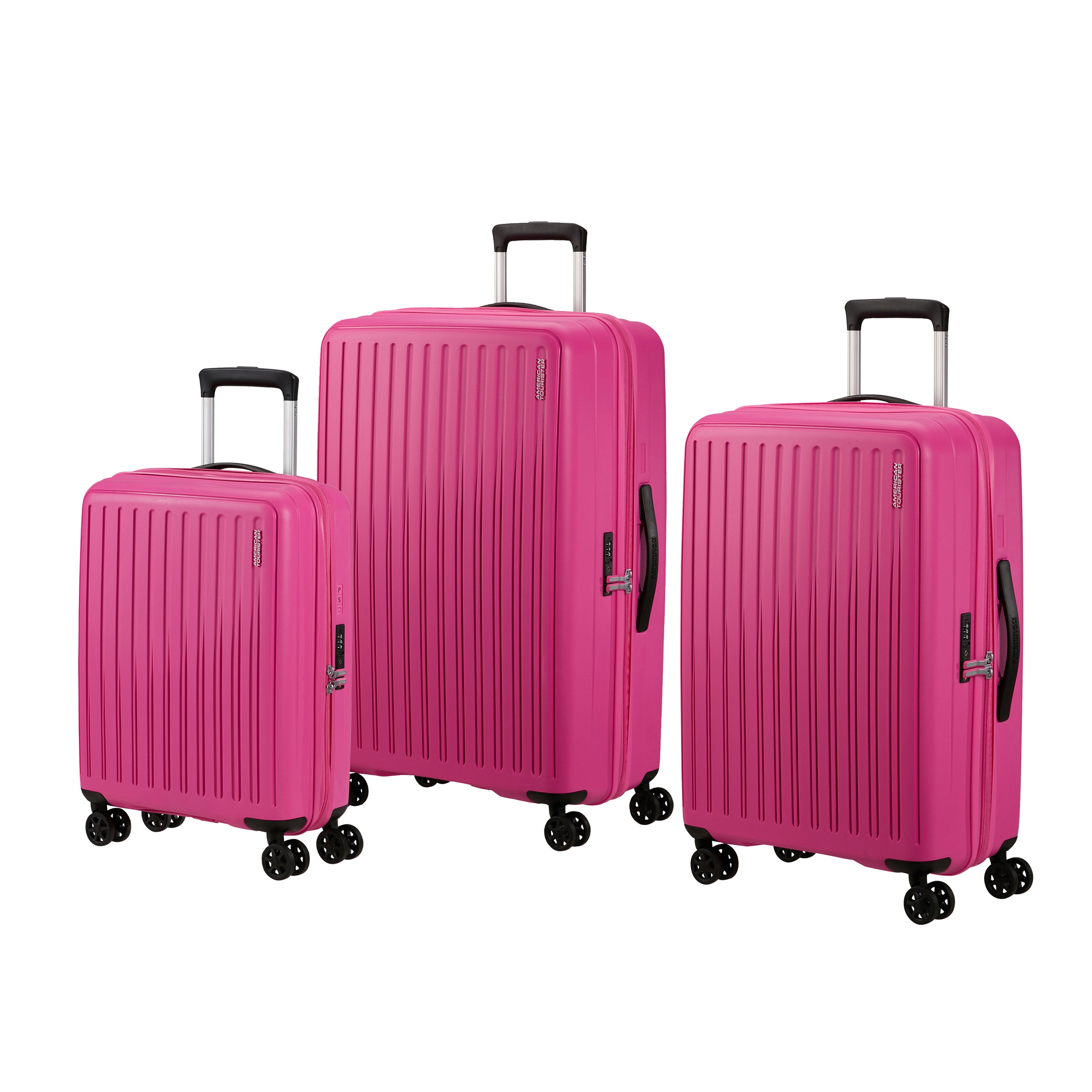 American Tourister Rejoy Spinner Expandable 3-Piece Luggage Set - Lightweight Hardshell Suitcase with 360° Wheels for Travel, Business & Vacation (Black)