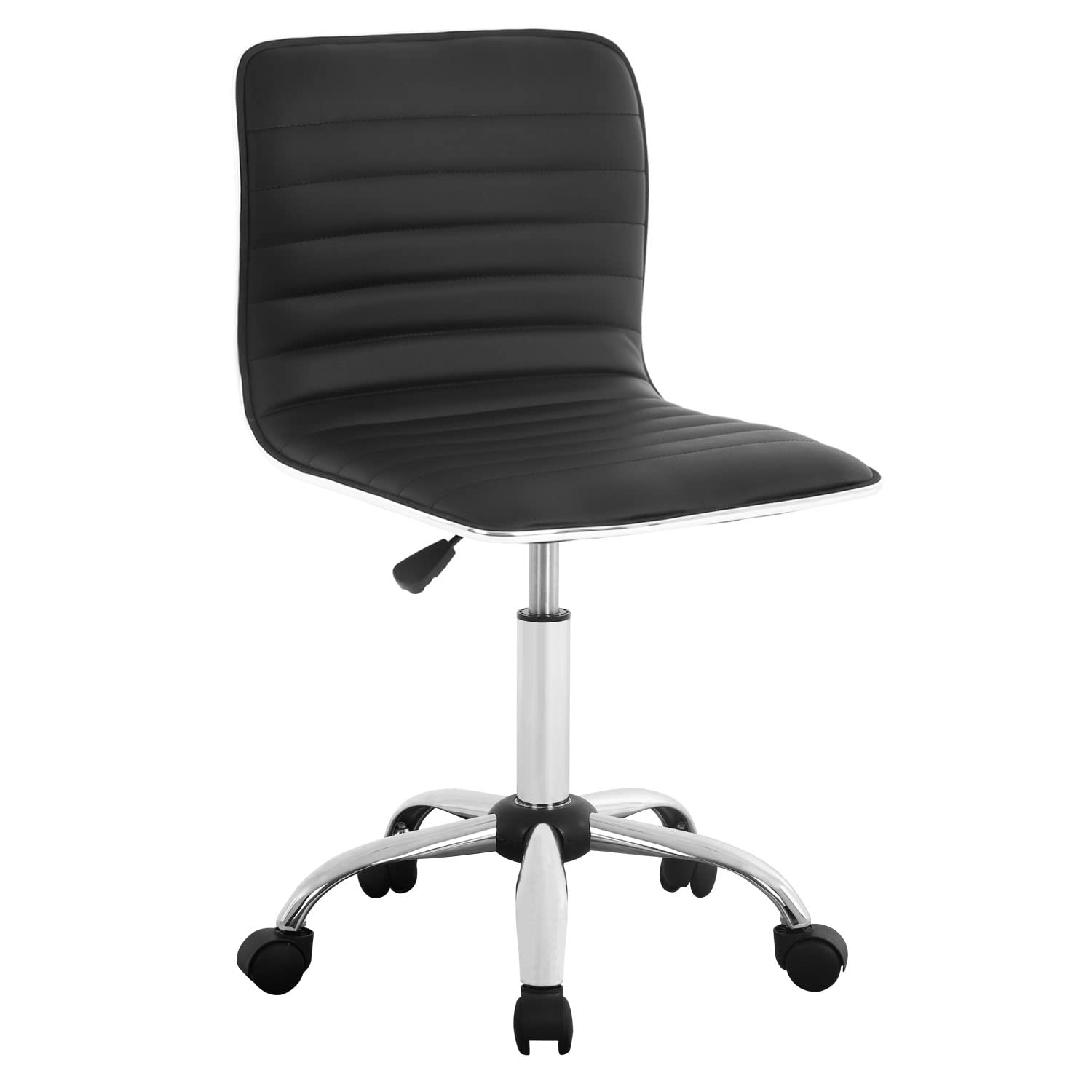 Adjustable Modern PU Leather Task Chair - Ergonomic Desk Chair for Office, Vanity Makeup Room - Black PU Leather Small Desk Chair for Home & Office Use