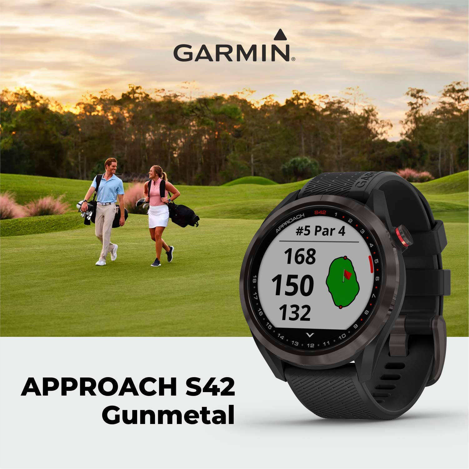 Garmin Approach S42 Premium GPS Golf Watch with All-in-One Golf Tools Bundle - Gunmetal & Black Silicone Band | Wearable4U | Perfect for Golfers, Course Mapping & Swing Analysis