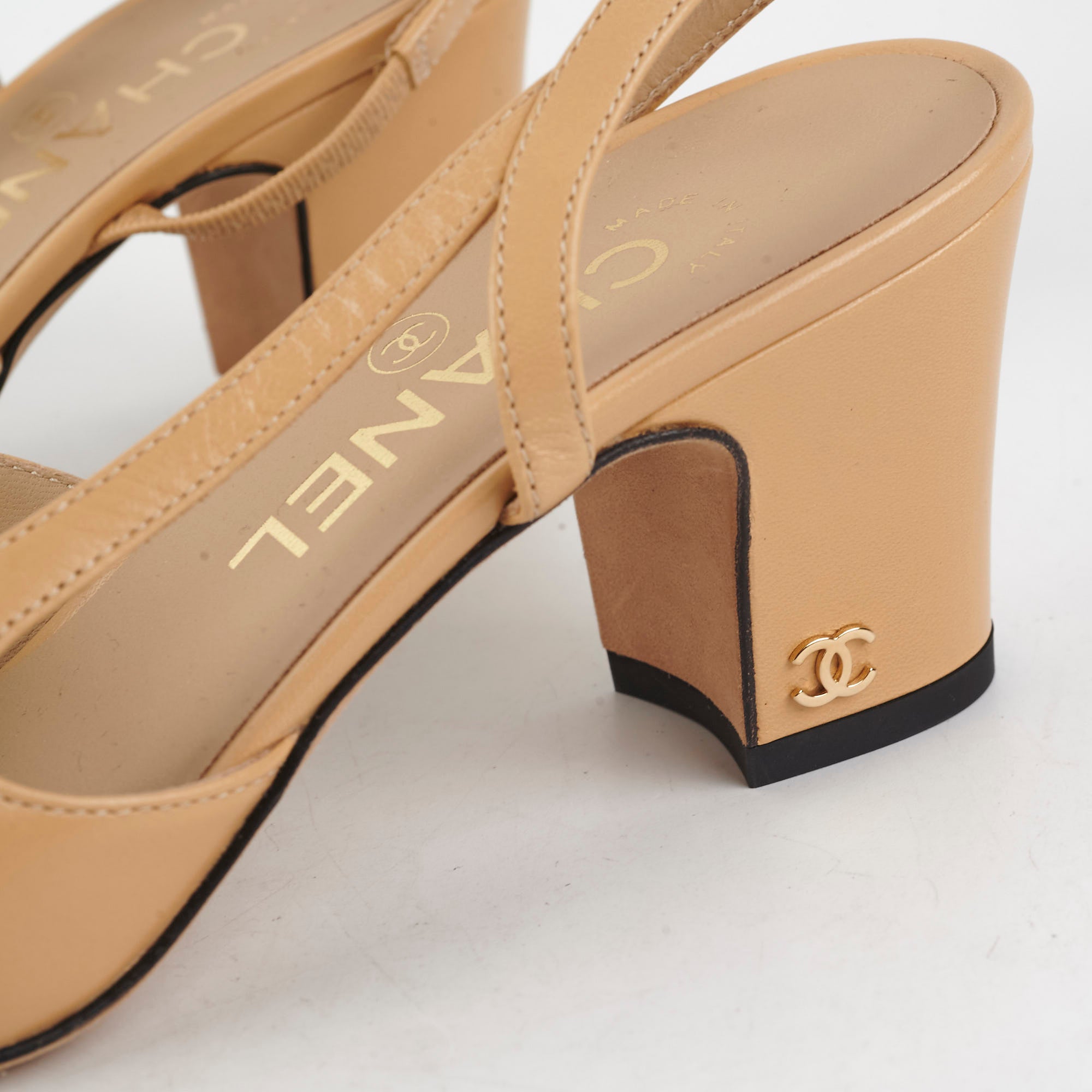 Chanel Beige Slingback Heels for Women - Size 36 US (5.5 UK) - Classic Nude Pumps with Low Block Heel | Perfect for Office, Wedding & Special Occasions