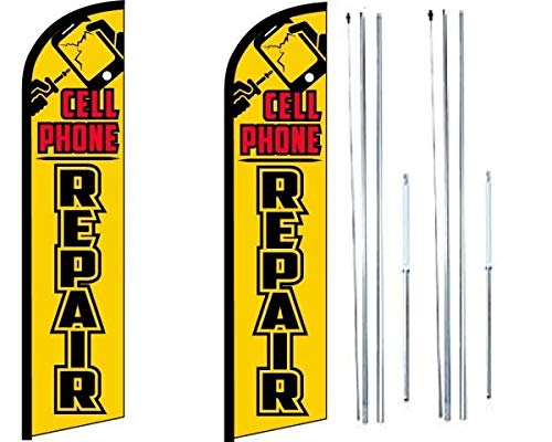 OnPoint Wares 2-Pack 3ft x 11.5ft Cell Phone Repair Feather Flags for Outdoor Business Advertising | Complete Hybrid Pole Set | Perfect for Storefronts, Trade Shows & Sidewalk Promotions