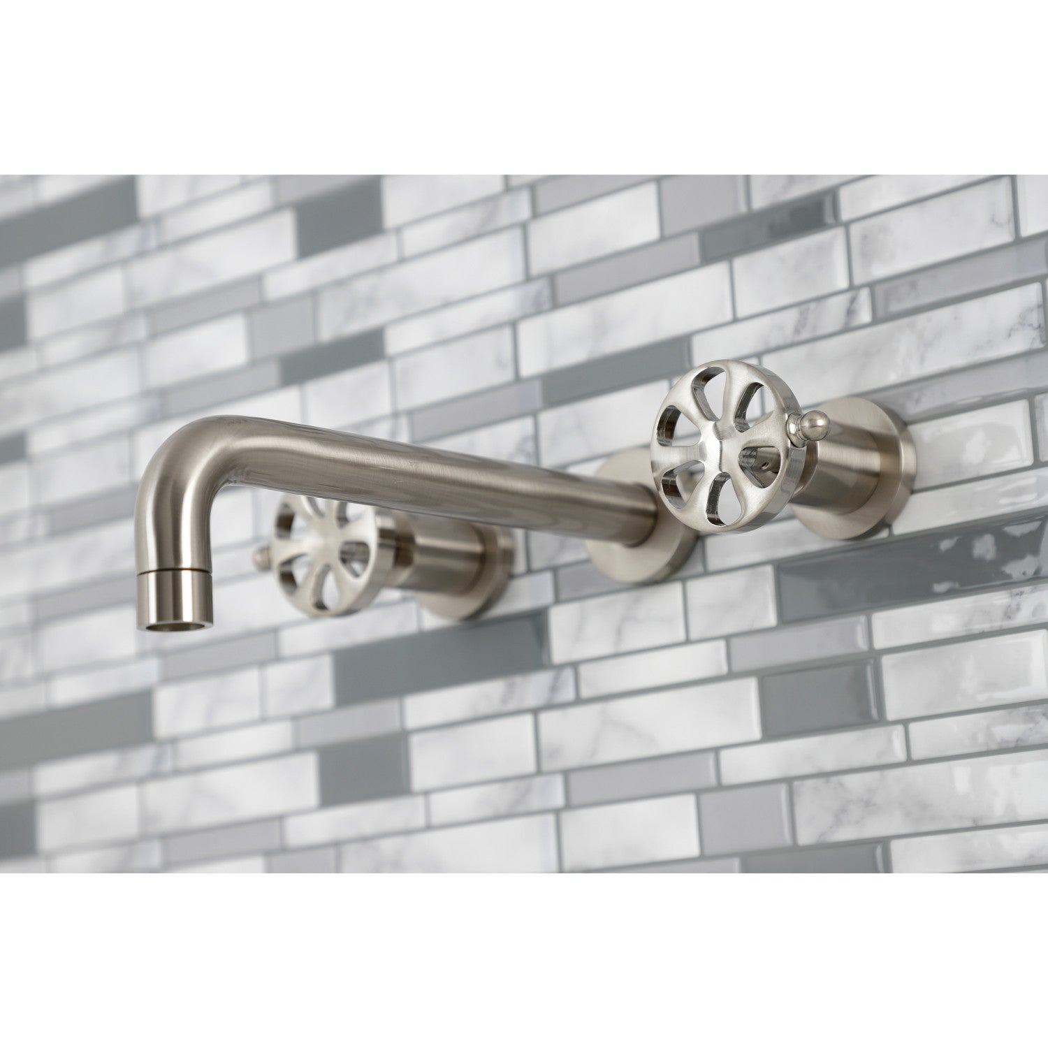 Belknap KS8028RX Brushed Nickel Roman Tub Faucet - 3 Hole Wall Mount Two Handle Bathroom Faucet for Luxury Soaking Tubs & Spa Retreats