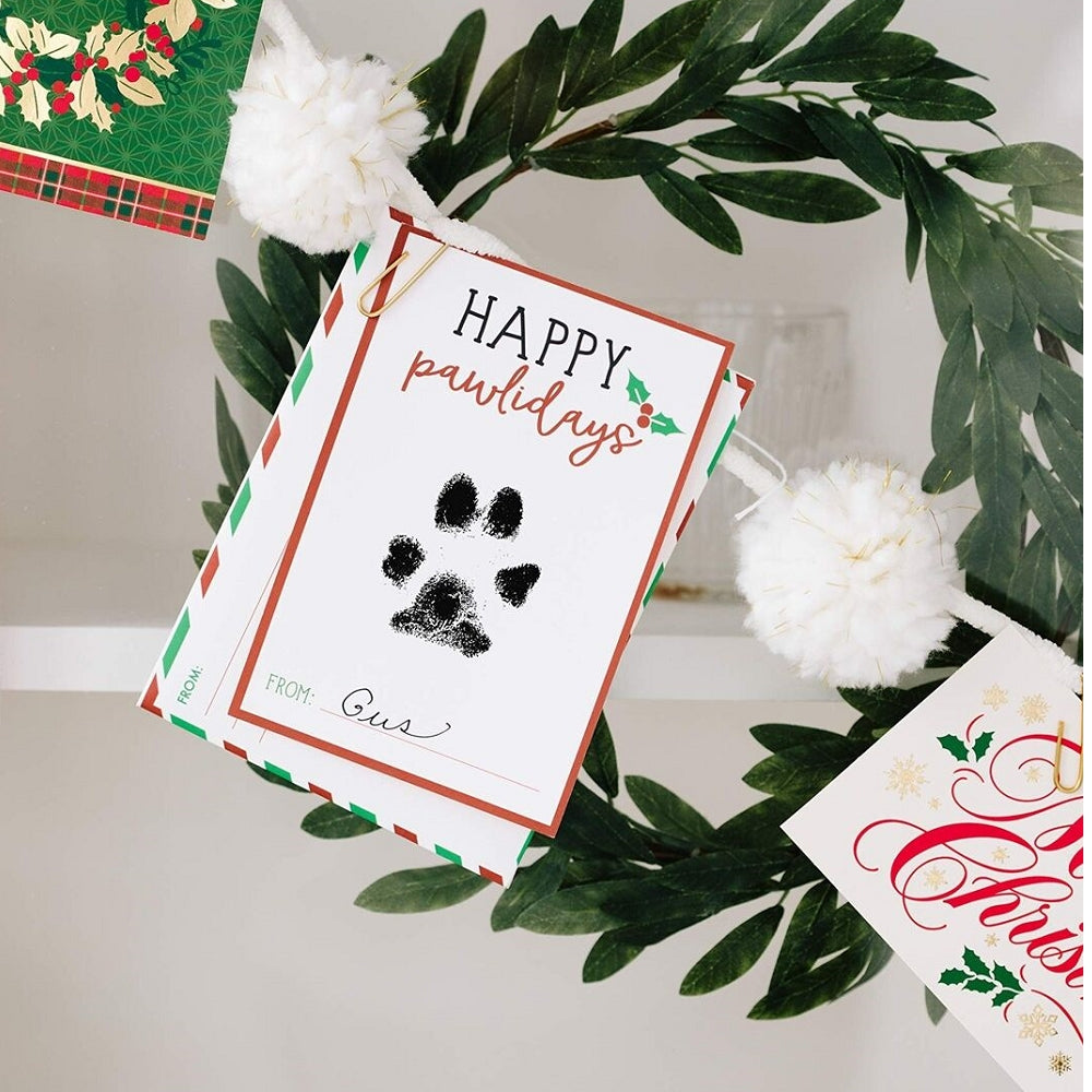 Christmas Paw Print Greeting Cards with Envelopes - 24 Pack Holiday Animal Theme Note Cards for Xmas Gifts, Party Invitations & Festive Greetings (Pet Lover, Dog Cat Theme)