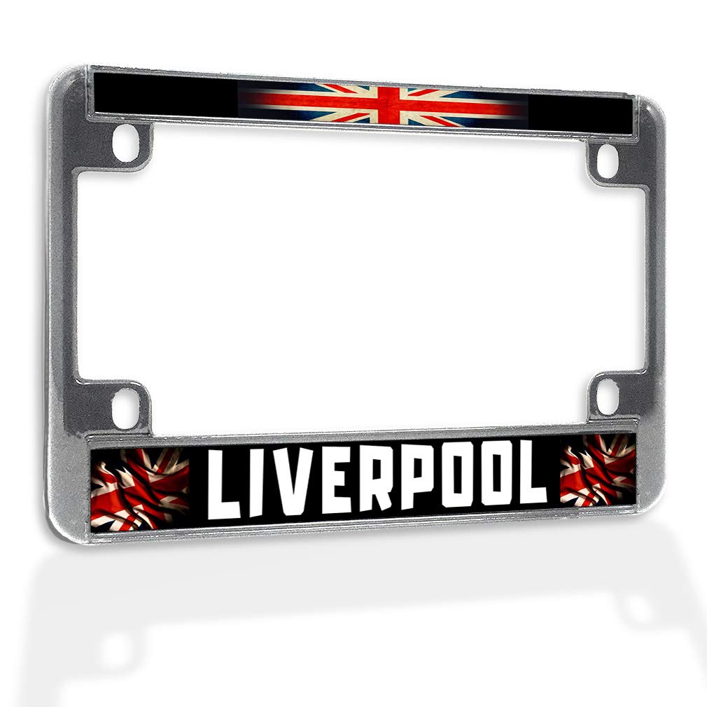 Liverpool FC Metal Insert Bike License Plate Frame - Weatherproof Motorcycle Accessories with Chrome 4-Hole Design - Perfect for Motorcycle Enthusiasts & Football Fans