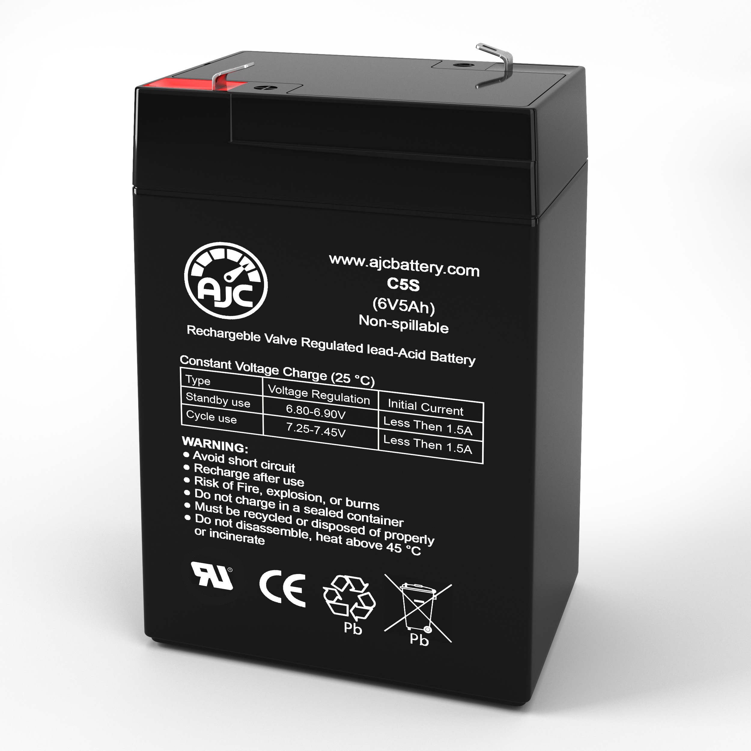 AJC 6V 5Ah Rechargeable Battery Replacement for ADI 465654 - Perfect for Home Security Systems, Emergency Lights & Alarm Devices