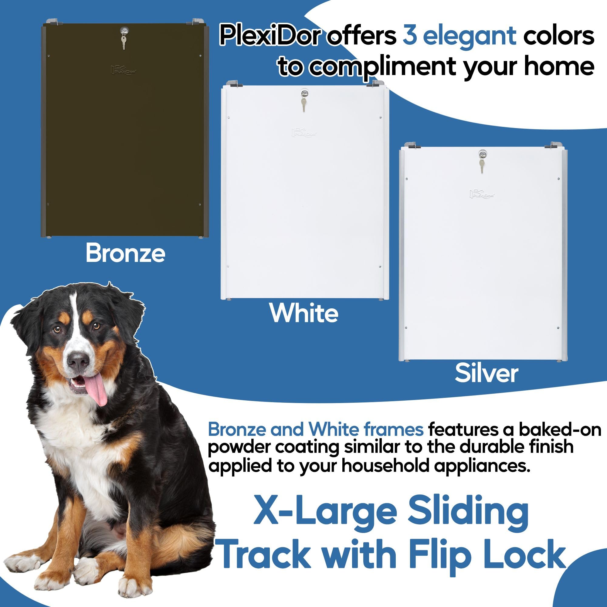 PlexiDor Performance Pet Doors Sliding Track with Flip Lock - X-Large Silver Dog Cat Door for Large Breeds | Perfect for Sliding Glass Doors & Patio Access