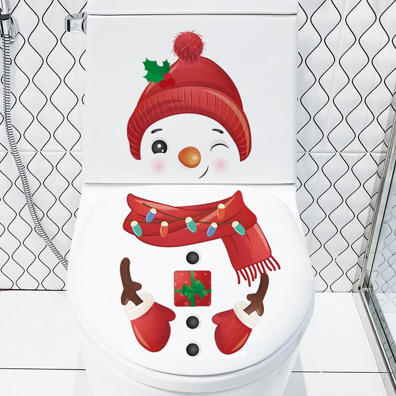 Christmas Toilet Stickers - Cute Snowman Bathroom Decals for Holiday Home Decor | Fun Festive Wall Stickers for Bathroom, Kitchen & Kids Room