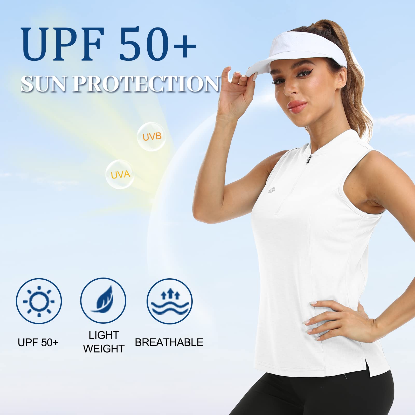Women's Sleeveless Quick Dry UPF 50+ Sports Shirt - Tennis Golf Pickleball T-Shirt with Zipper for Active Women | Perfect for Outdoor Workouts, Gym & Summer Sports