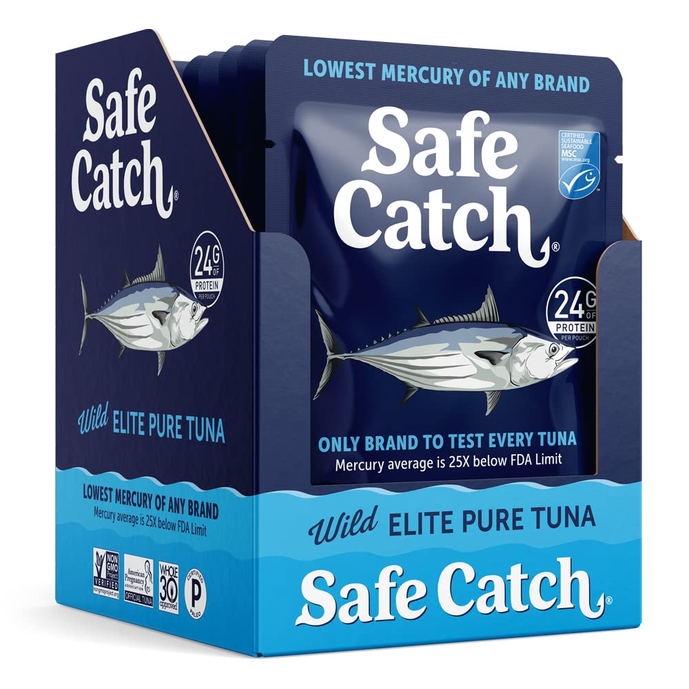 Safe Catch Elite Wild-Caught Tuna Pouch - Lowest Mercury, Gluten-Free, Keto, Non-GMO, Kosher & Paleo-Friendly - High Protein Snack with No Water or Oil Added - Pack of 12 (3oz) - Perfect for Lunch Boxes, Camping & Emergency Food Supplies