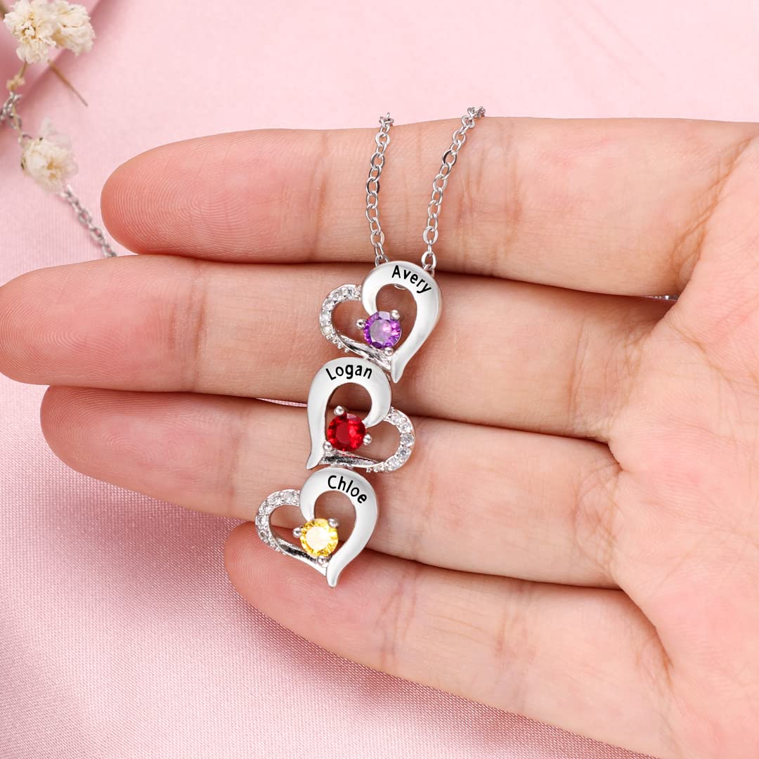 Personalized Heart Birthstone Necklace for Mom - Custom Name Mother's Day Gift for Women, Grandma - Perfect for Anniversaries, Birthdays & Special Occasions