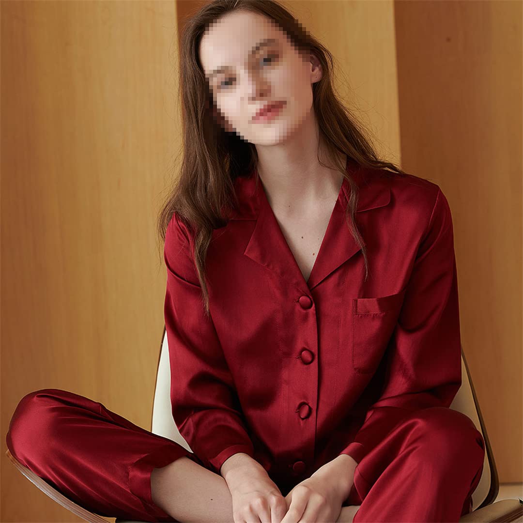 Luxury 100% Silk Satin Pajama Set for Women - Long Sleeve Button Down Sleepwear & Soft Nightwear - Perfect for Relaxing at Home, Spa Days & Romantic Getaways
