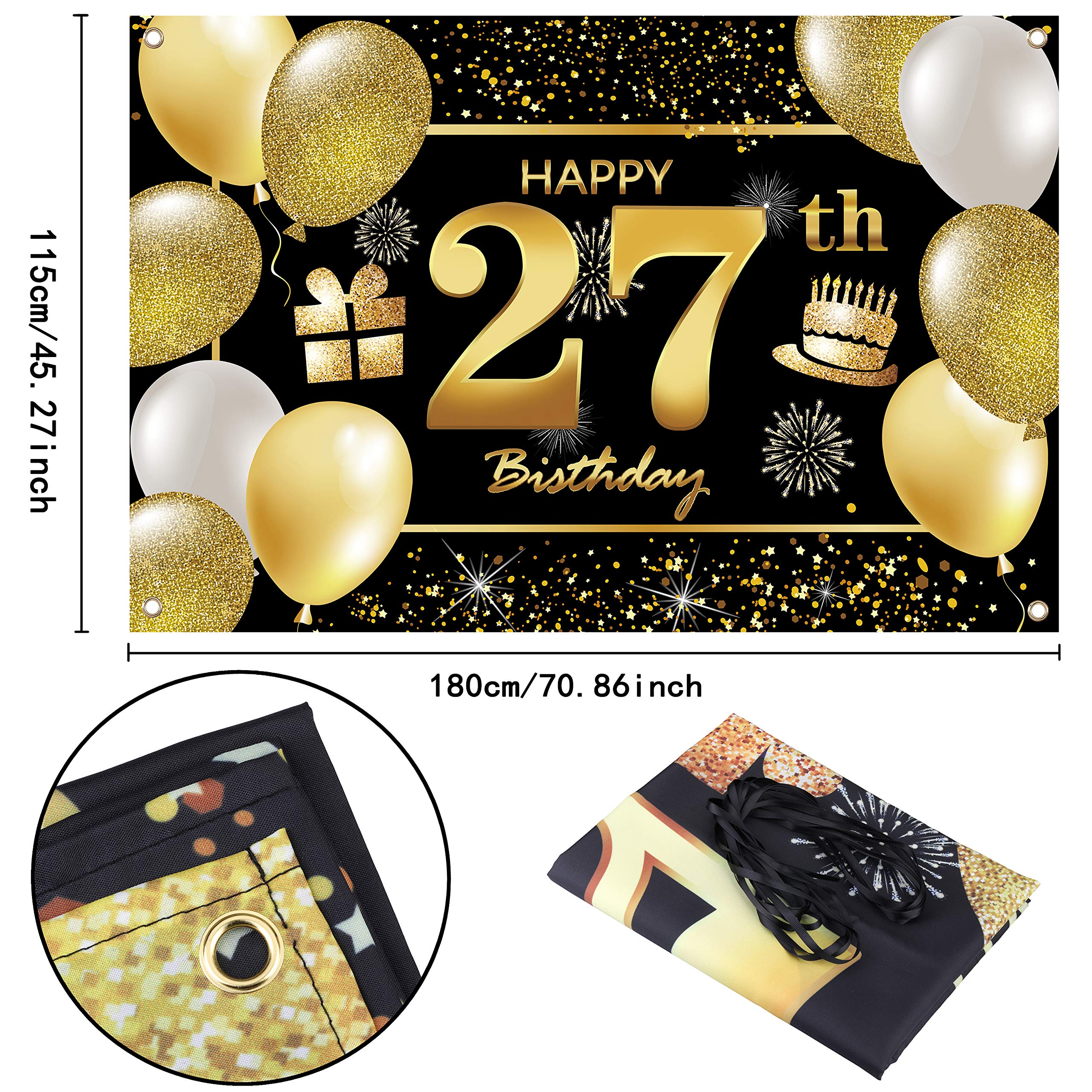27th Happy Birthday Banner - Premium Birthday Decorations for Men, Party Supplies & Backdrop - Perfect for Indoor & Outdoor Celebrations, Photo Booths & Themed Parties