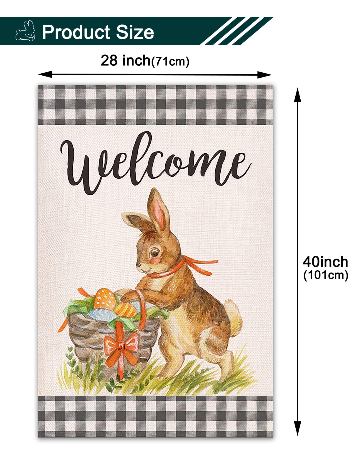 Double Sided Easter Garden Flag - 28x40 Inch Vertical Burlap Bunny Rabbit Eggs Banner for Farmhouse Yard Decor | Outdoor Spring Easter Decoration | Perfect for Front Porch, Lawn, Garden & Holiday Celebrations