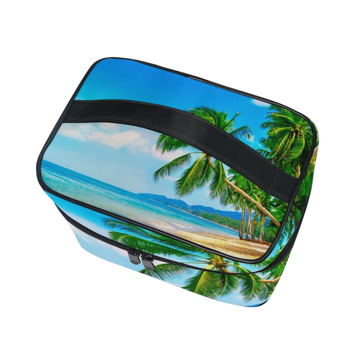 Stylish Tropical Hawaiian Beach Cosmetic Bag for Women - Waterproof Travel Makeup Organizer with Train Case Storage | Perfect for Vacations, Beach Trips & Daily Beauty Essentials