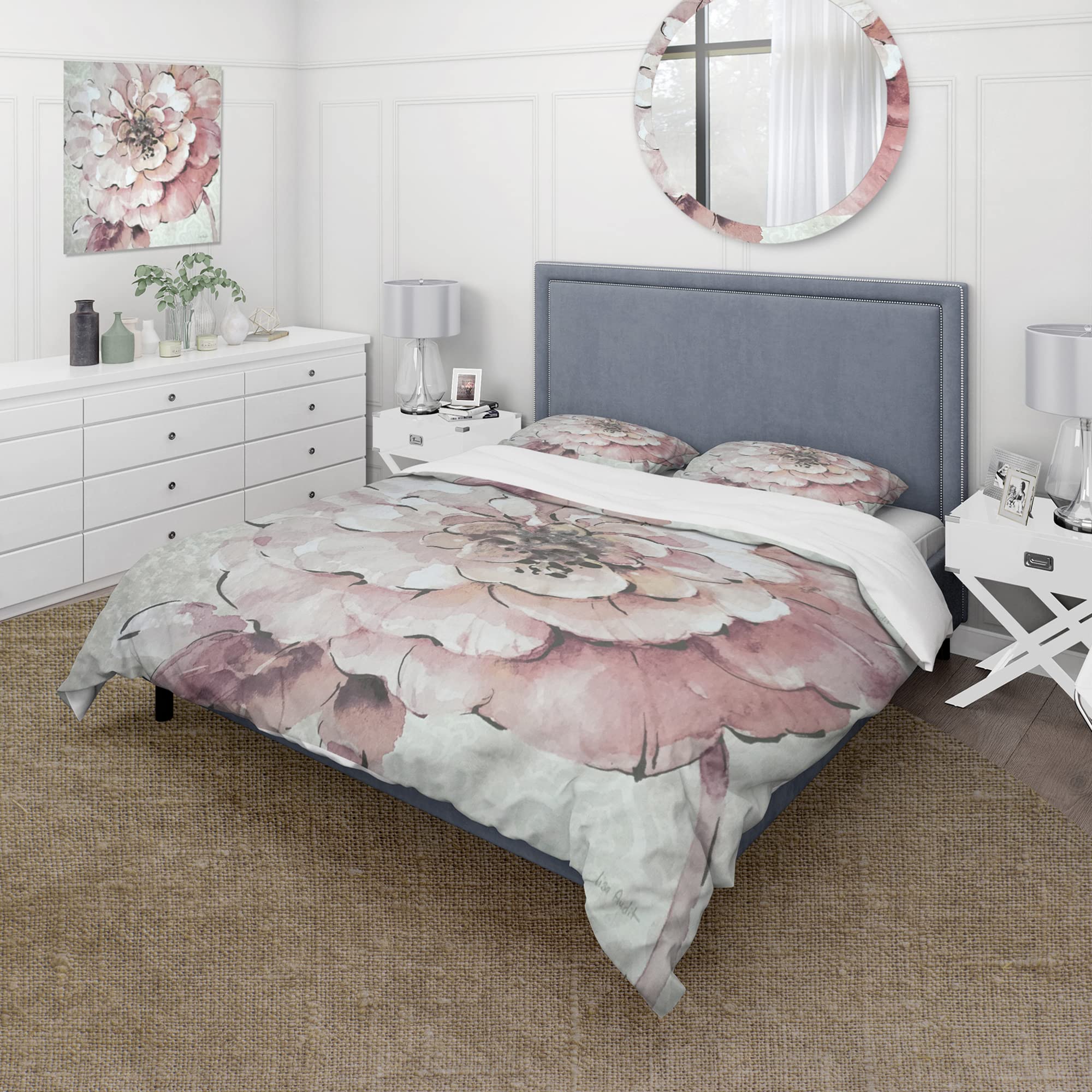 Shabby Chic Duvet Cover Set King - Floral Peonies Pink Bedding for Cozy Home Decor