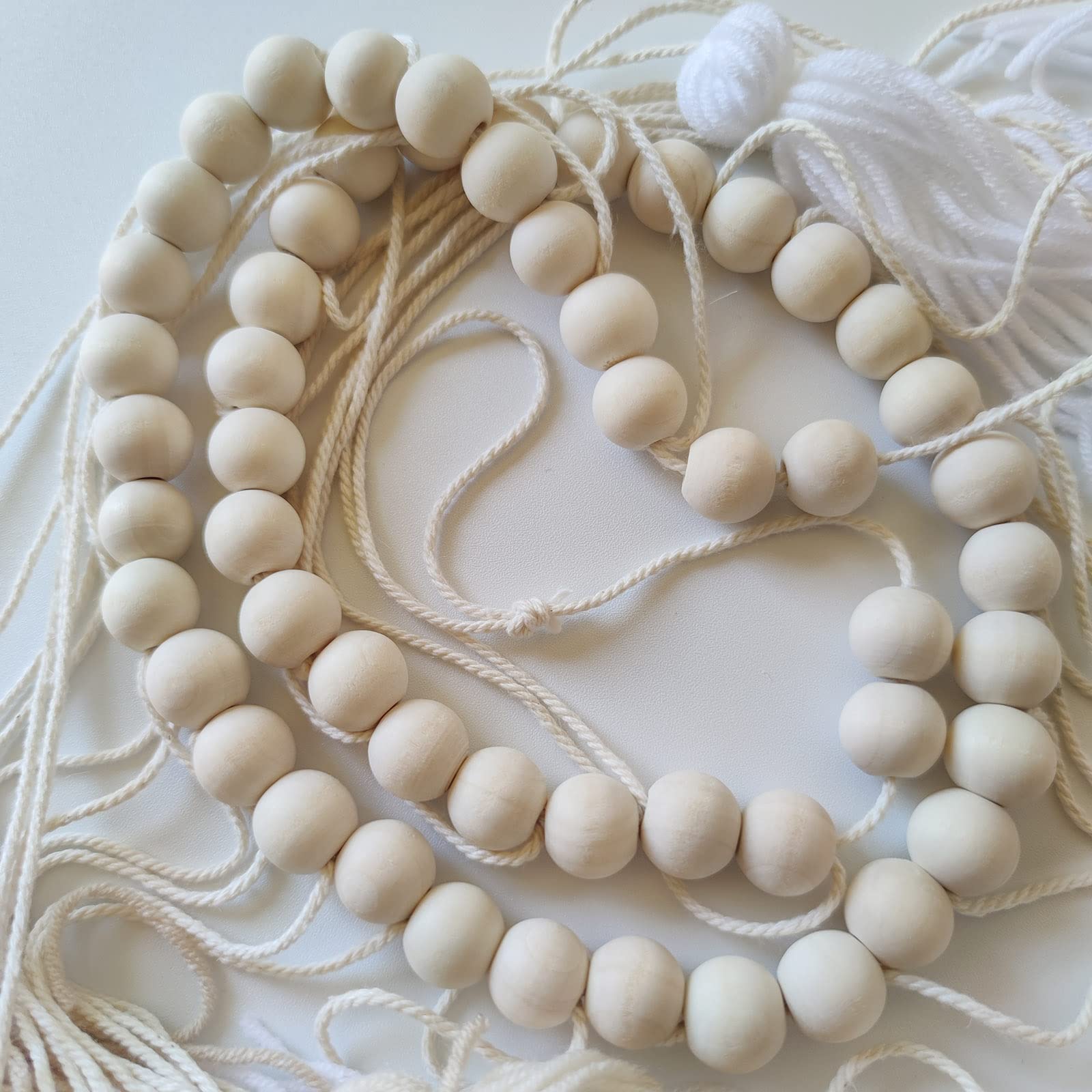 Handmade Macrame Wall Hanging - Large Bohemian Tassel Garland with Wood Beads - 35